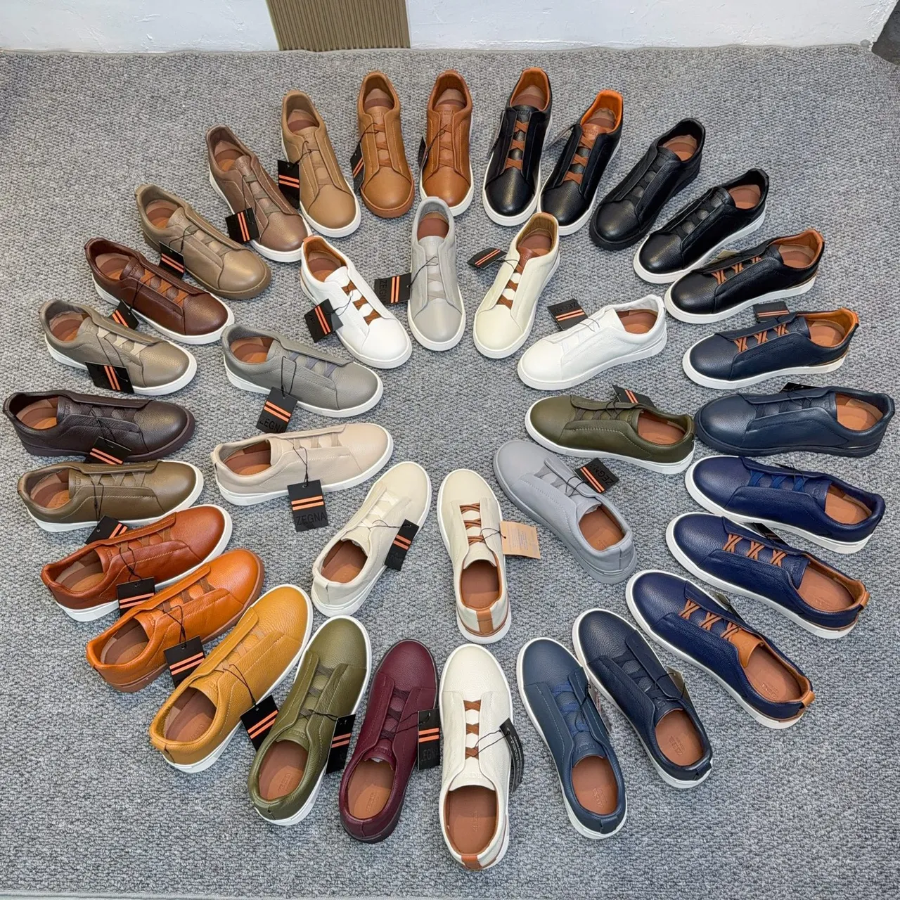 Zegna Navy Pebbled Leather Slip-On Lifestyle Sneakers
