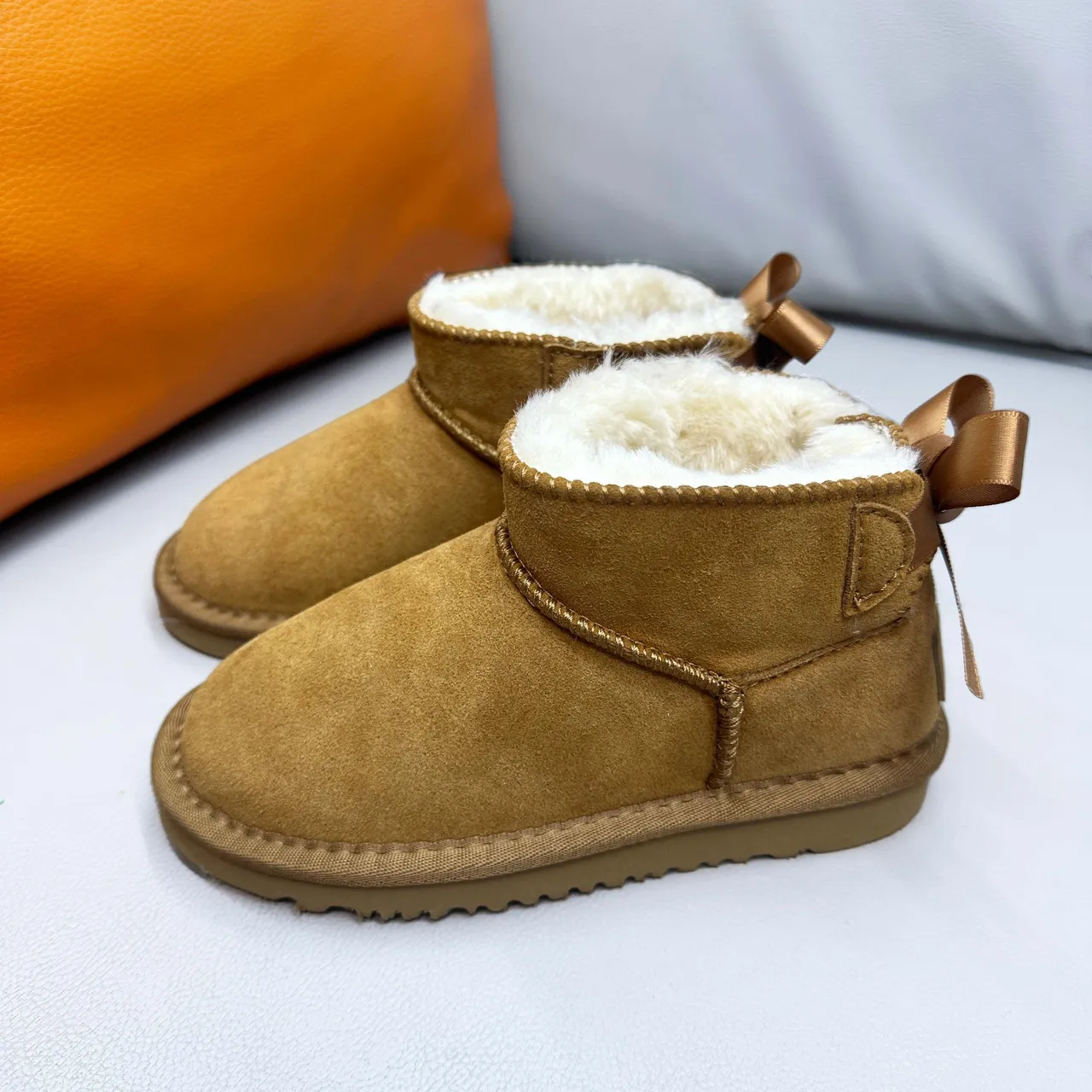 UGG Classic Mini Tan Suede Shearling-Lined Snow Boots