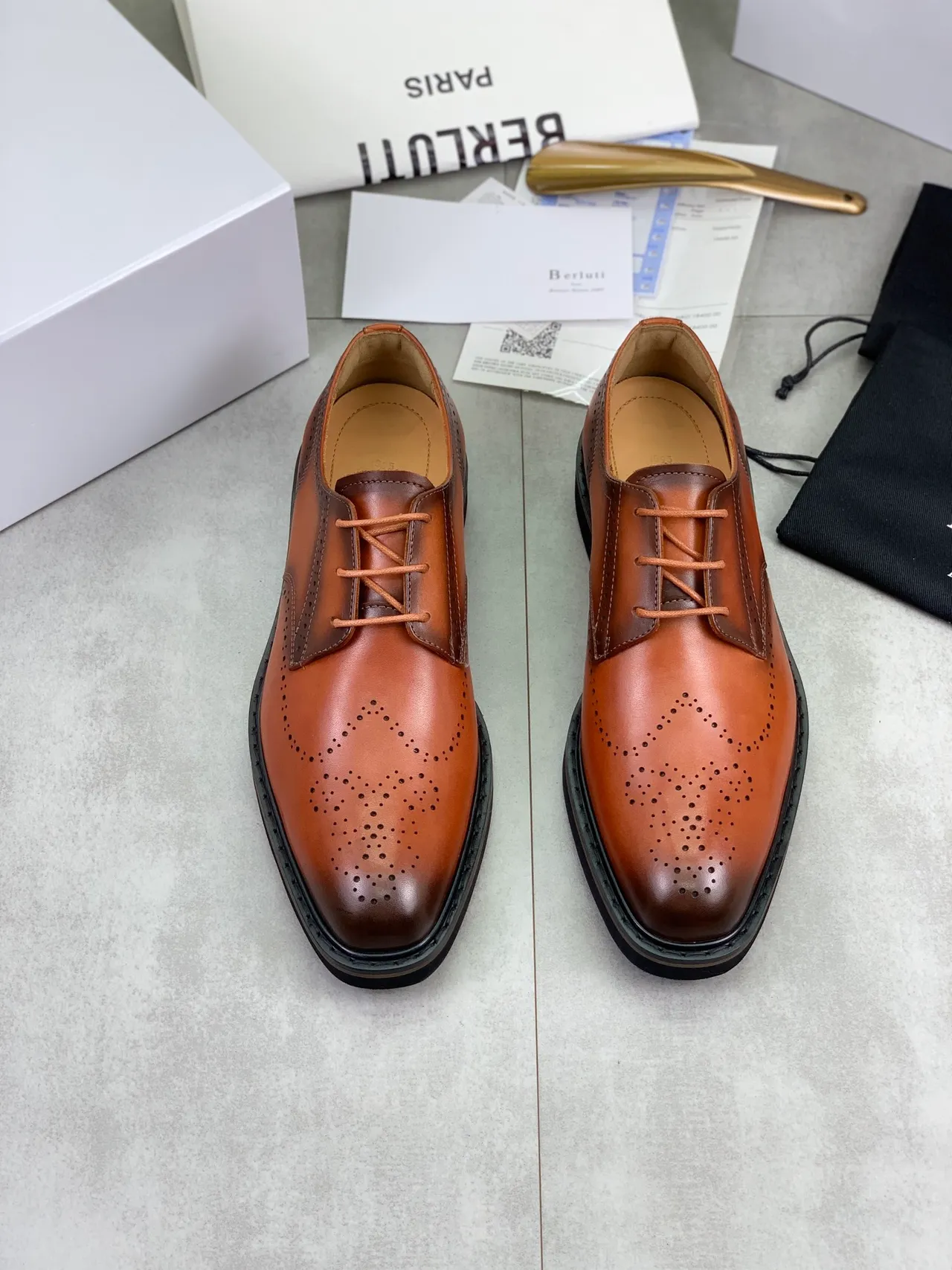 Berluti Full-Brogue Wingtip Cognac Leather Brogues
