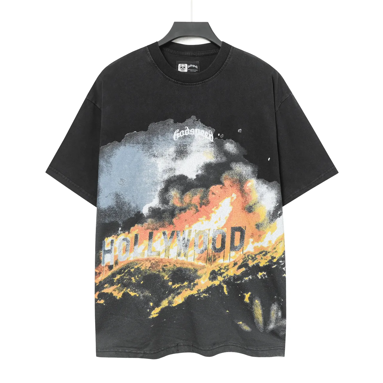Godspeed Hollywood Fire Graphic Oversized Black T-Shirt