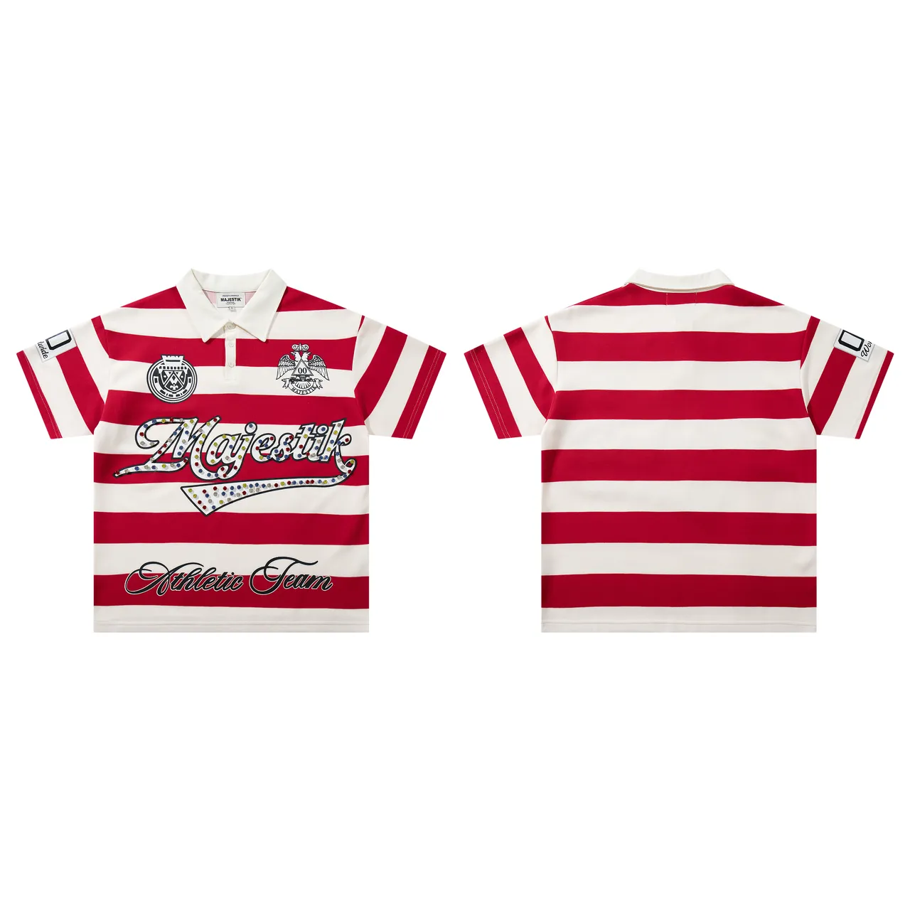 Majestik Athletic Team Striped Embroidered Polo Shirt