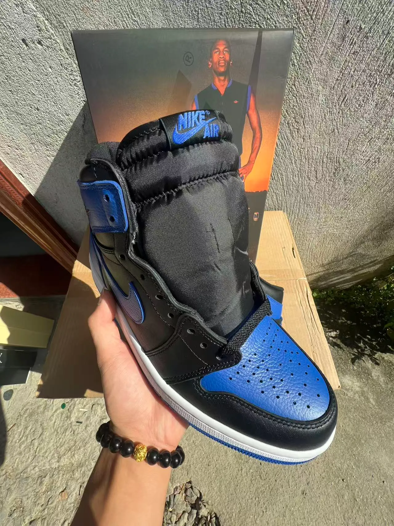 Air Jordan 1 Black Royal Blue Leather Basketball Shoes