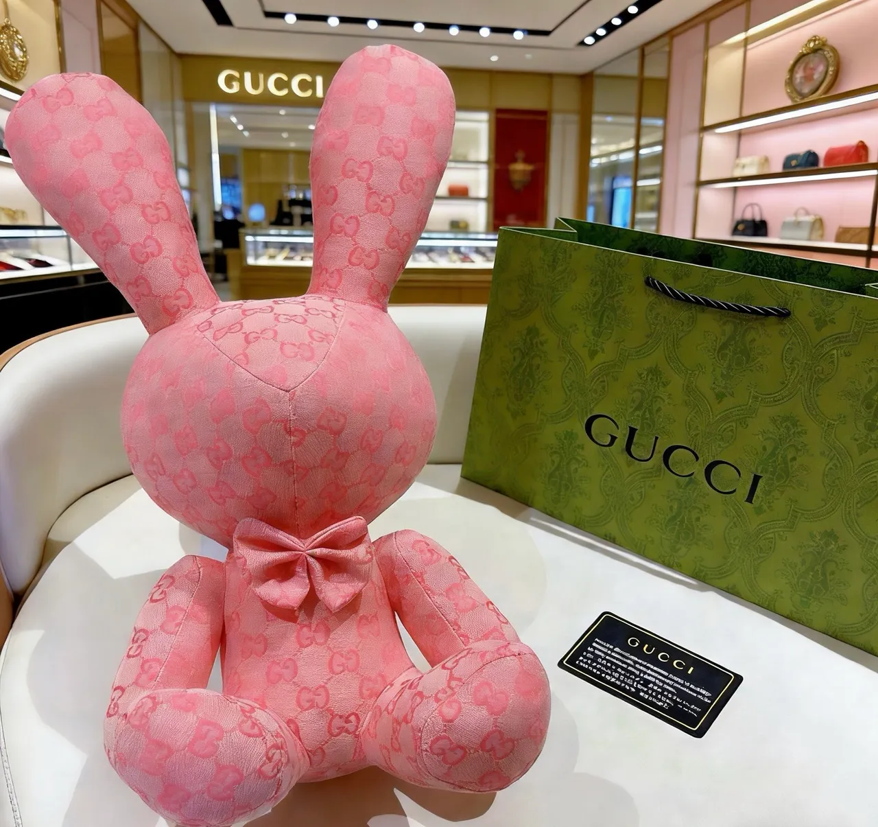 Gucci Pink Plush Monogrammed Handbag
