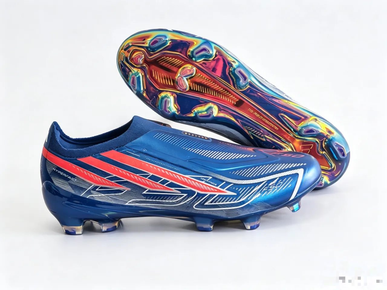 Puma Blue Red Low-Cut Sock-Fit Upper Iridescent Thermoplastic Outsole Firm-Ground Soccer Shoes