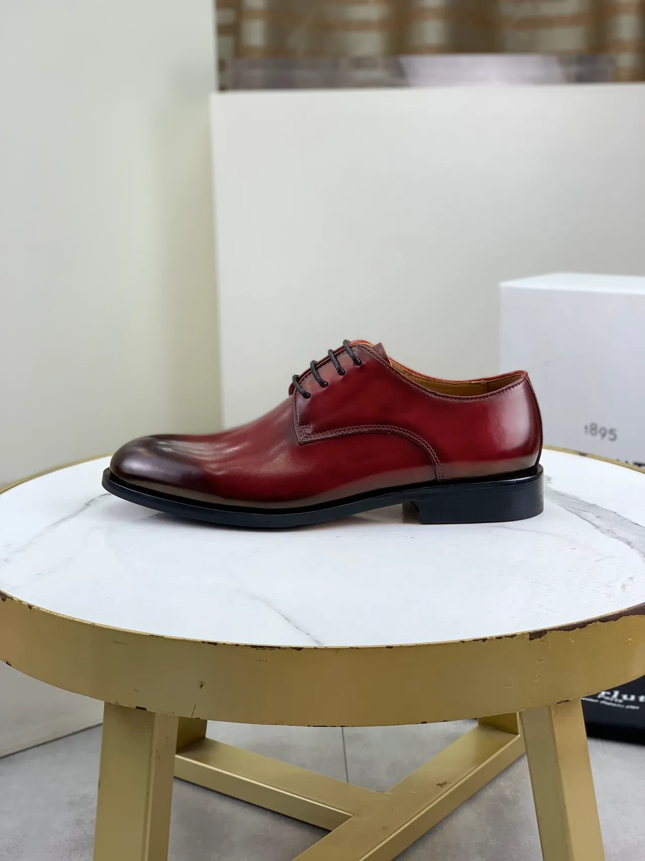 BERLUTI Burgundy Black Polished Leather Cap Toe Oxford Shoes