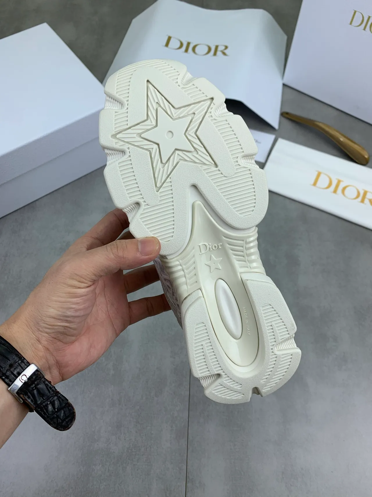 Dior Gray White Sole Oblique Monogram Overlay Chunky Sneakers
