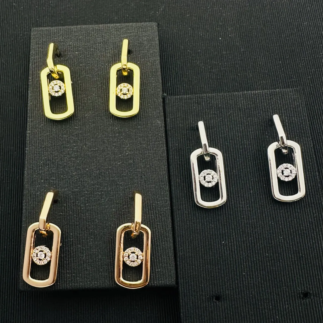 Messika Gold Silver Rectangular Frame Pavé Diamond Halo Earrings