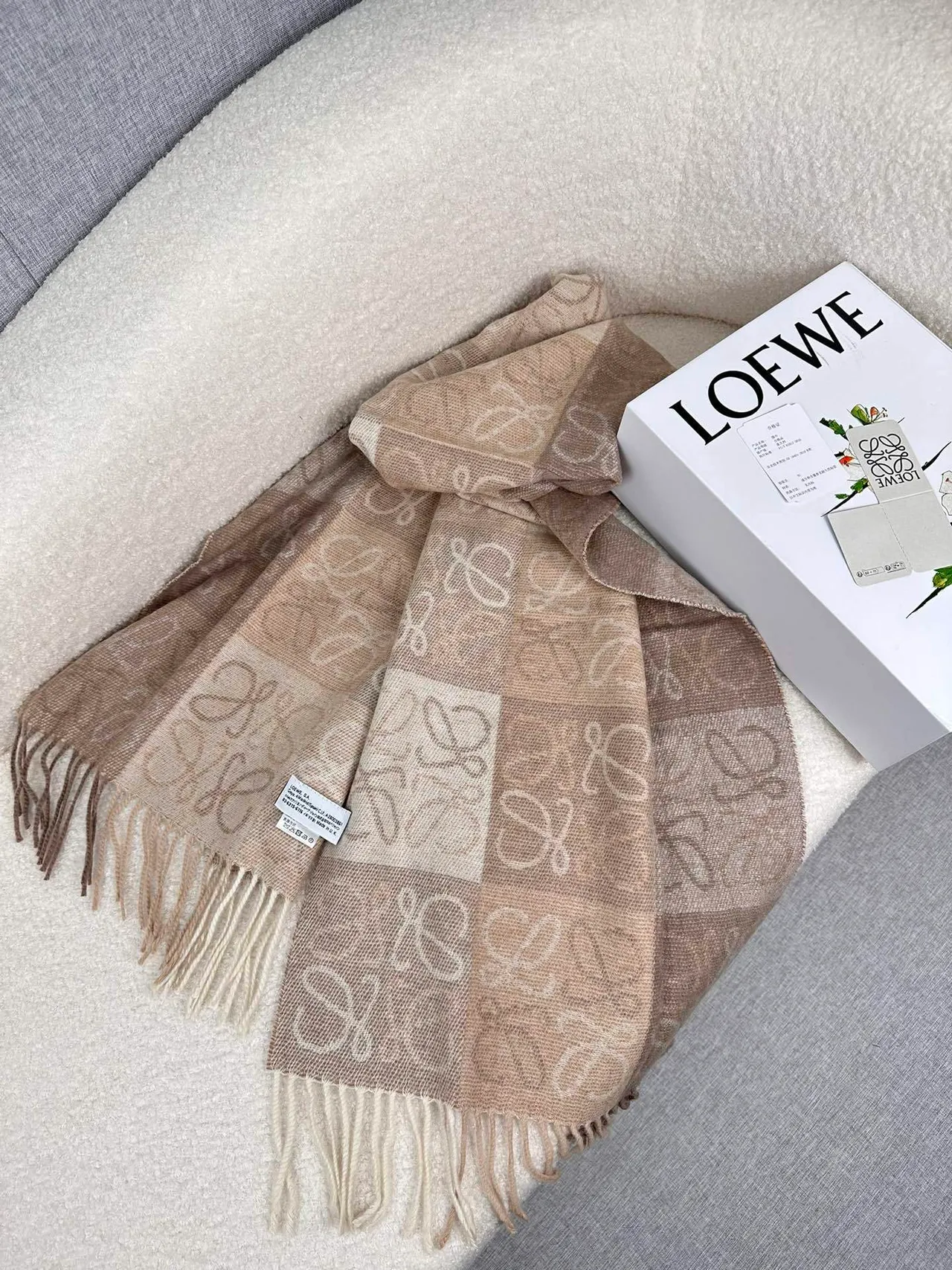 Loewe Anagram Monogram Tonal Beige Cashmere Scarf