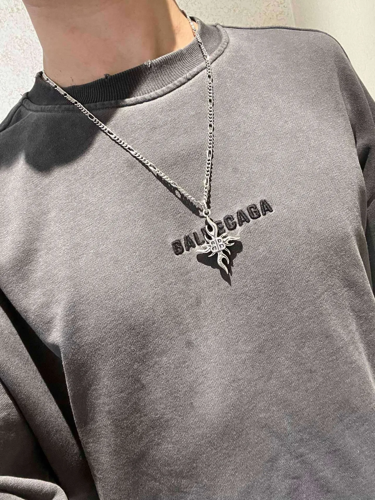 Balenciaga Flame BB Pendant Silver Chain Necklace