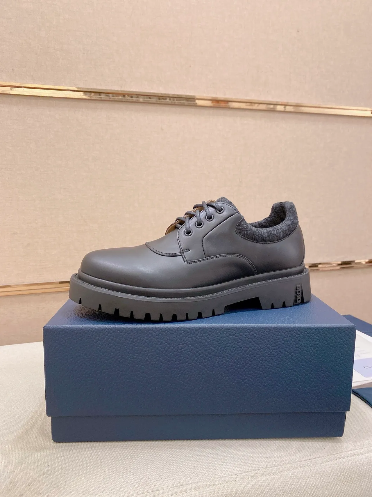 Dior Gray Moc-Toe Chunky Lug Sole Oxford Shoes