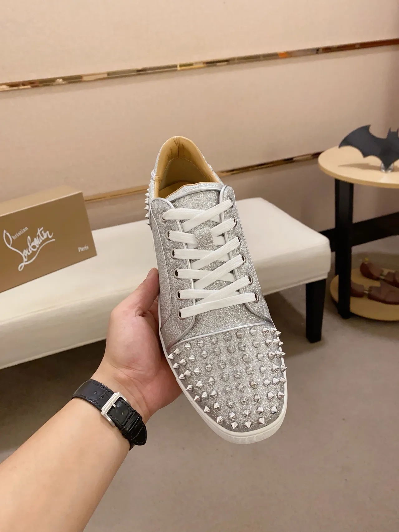 Christian Louboutin Spiky Glitter Low-Top Lifestyle Sneakers