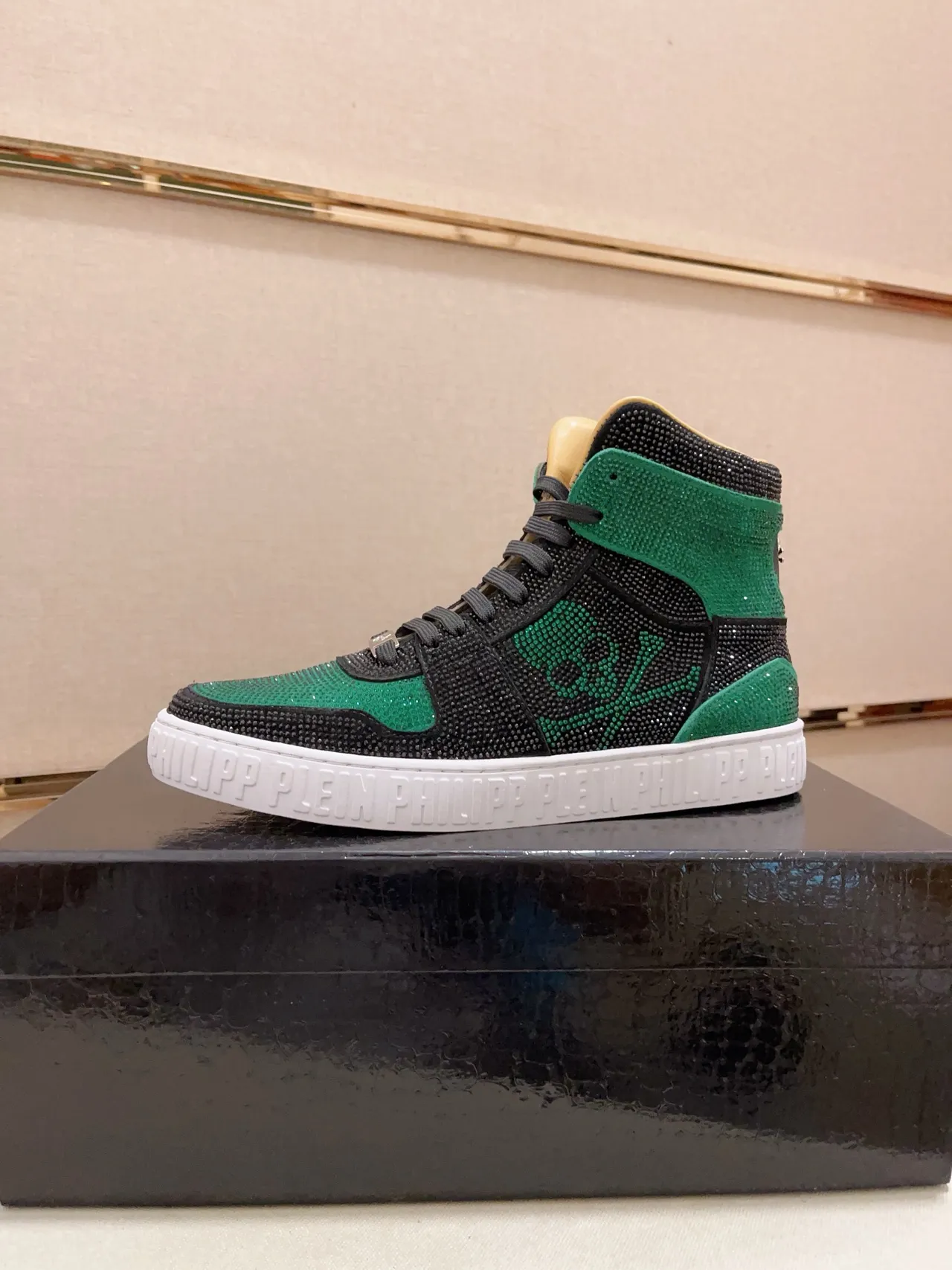 Philipp Plein Black Green High-Top Crystal-Embellished Lifestyle Sneakers