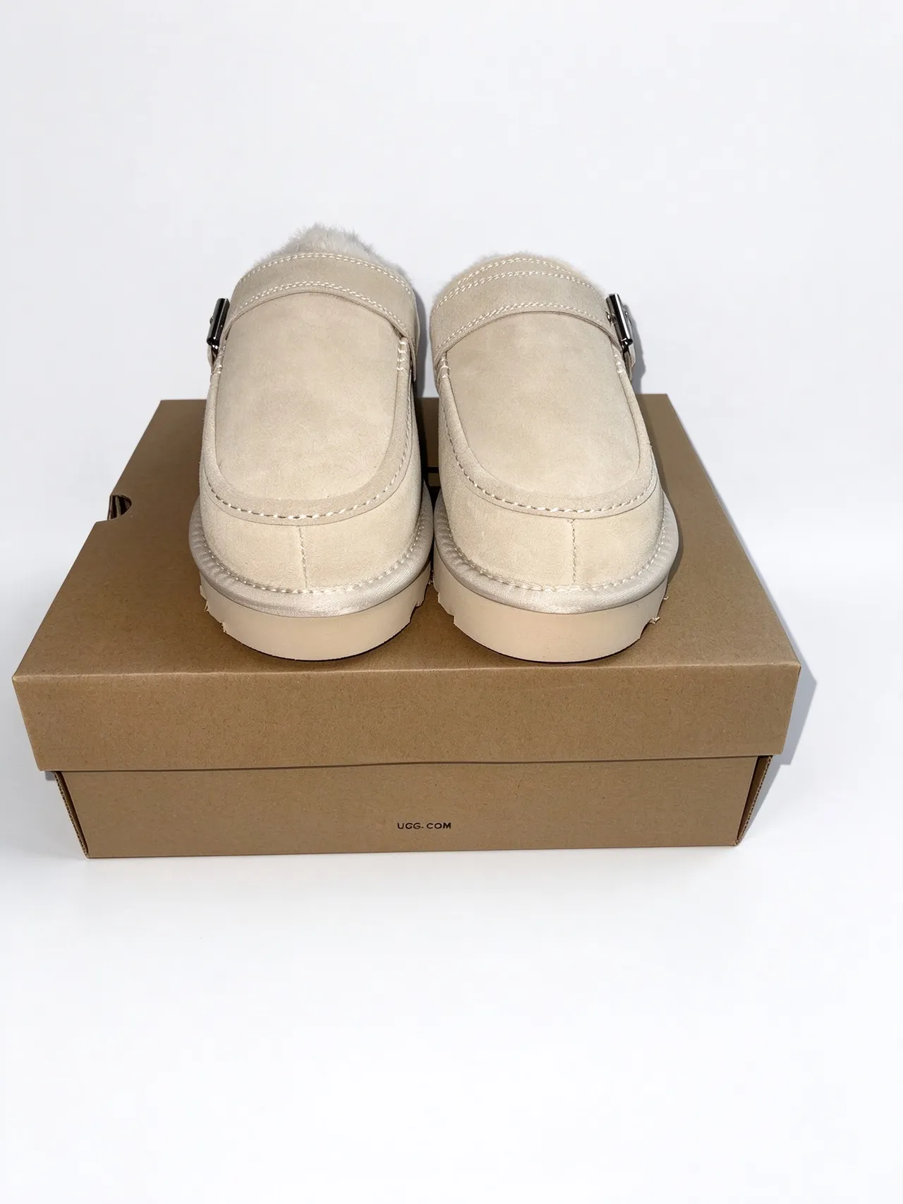 UGG Beige White Suede Upper Shearling-Lined Loafer