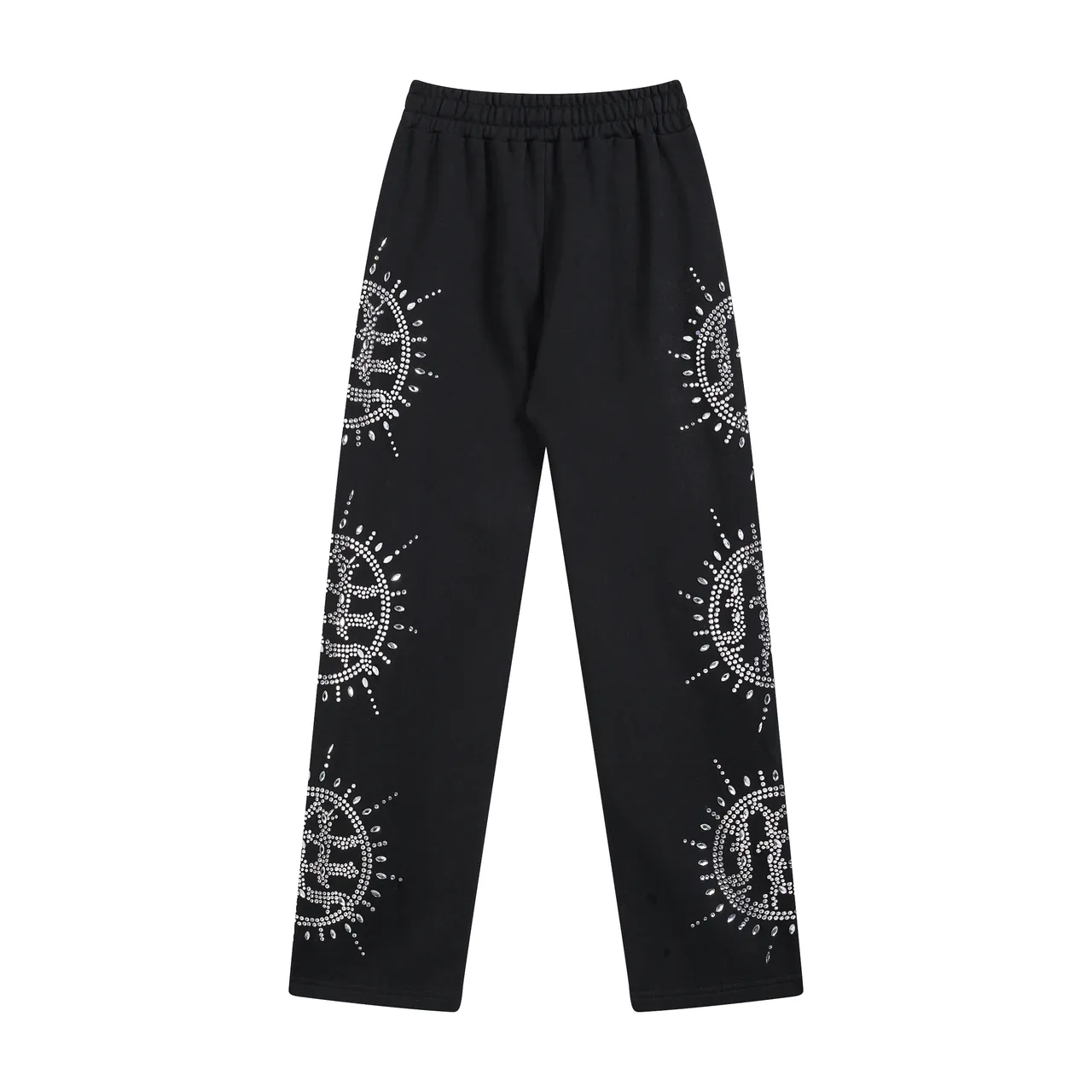 Black Rhinestone-Embellished Elastic-Waist Relaxed Sweatpants