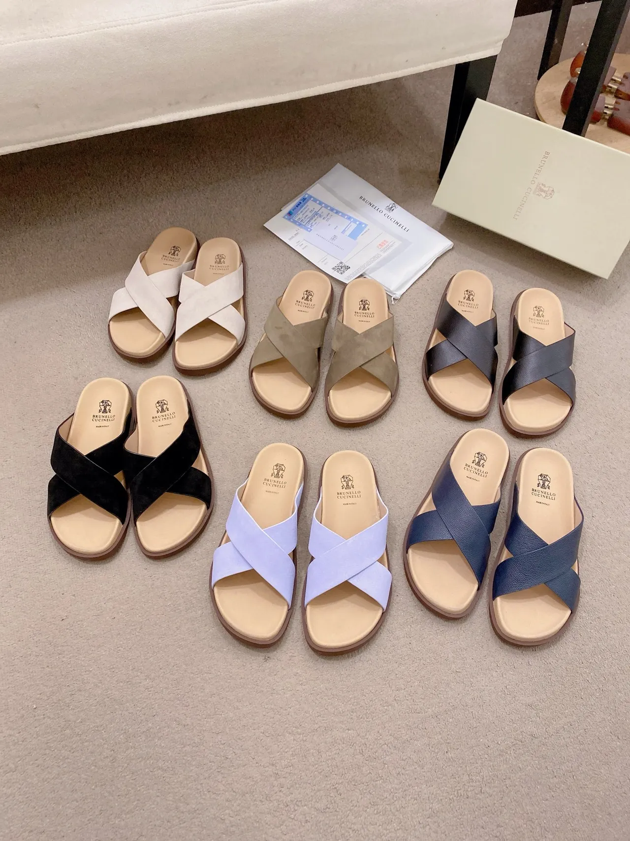 Brunello Cucinelli Crisscross Strap Flat Slide Casual Sandals