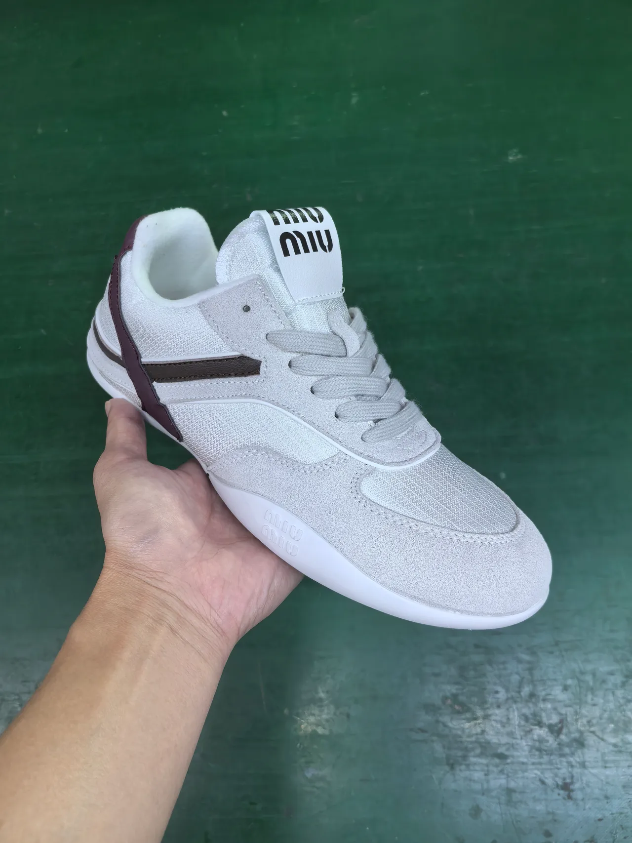 Miu Miu Wander Off-White and Burgundy Lifestyle Sneakers