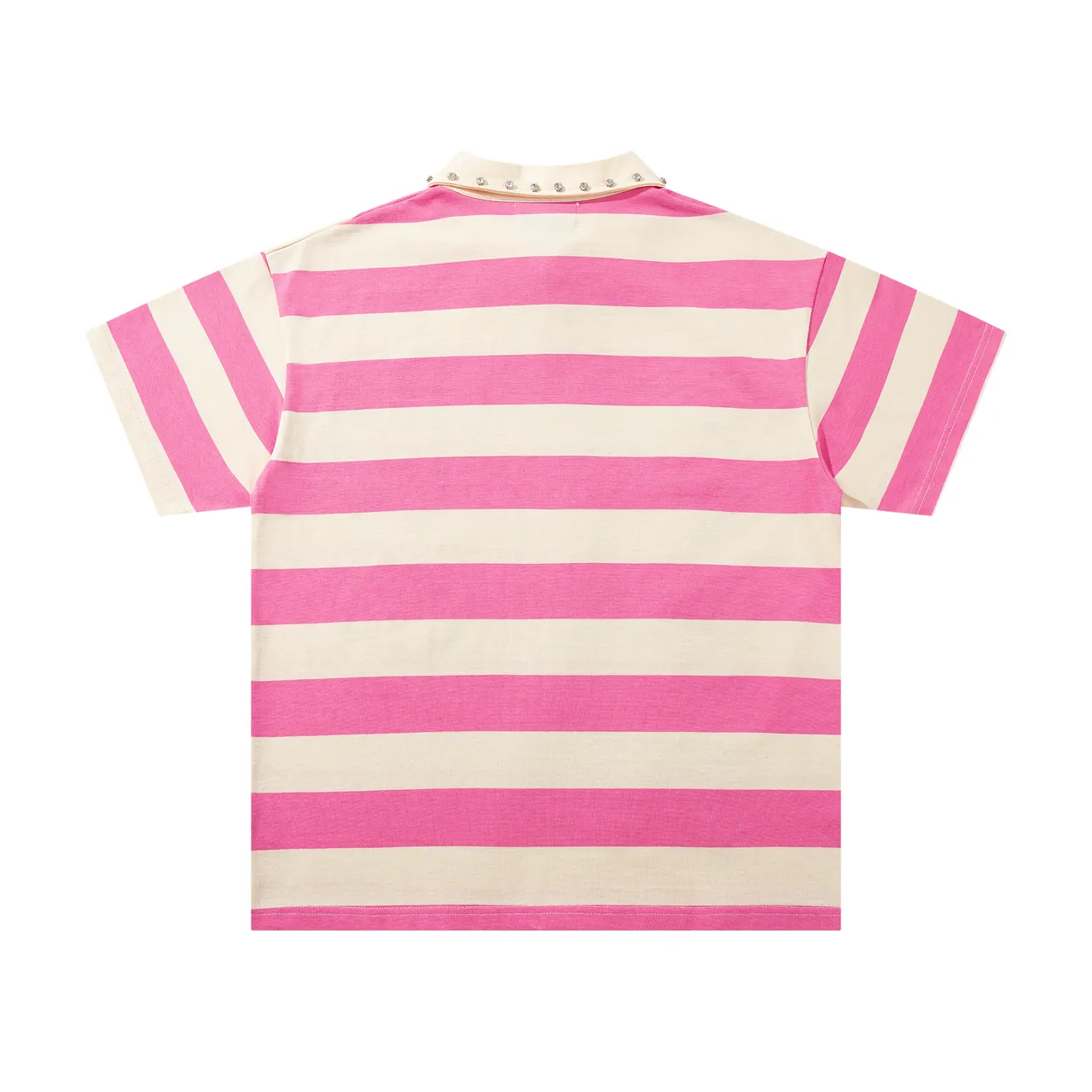 MAJESTIK Pink Beige Striped Studded Collar Polo Shirt