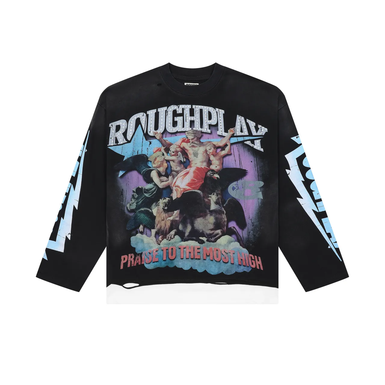 ROUGH Graphic-Print Cut-Hem Long-Sleeve Sweater
