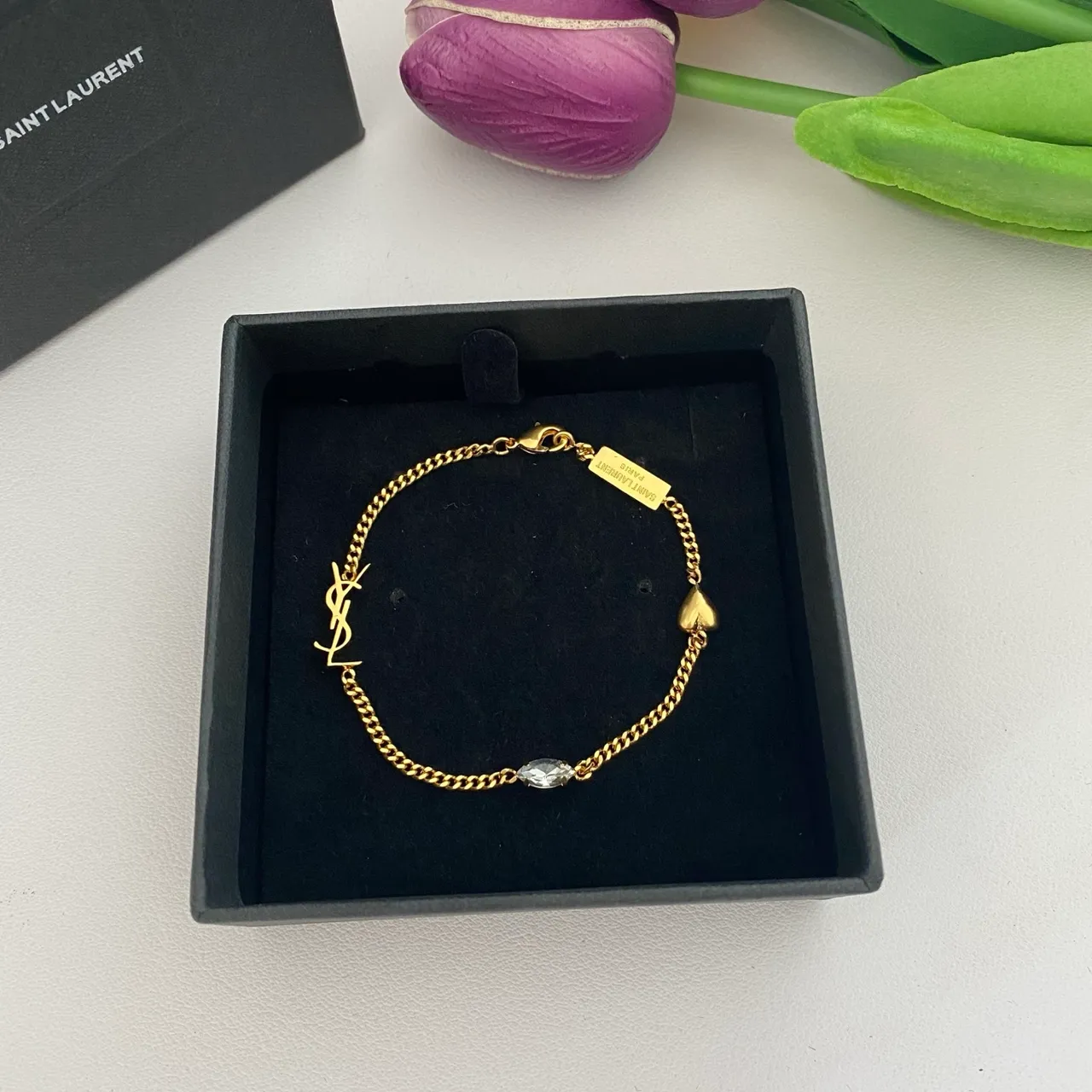Saint Laurent Monogram Chain Silver Gold Charm Bracelet