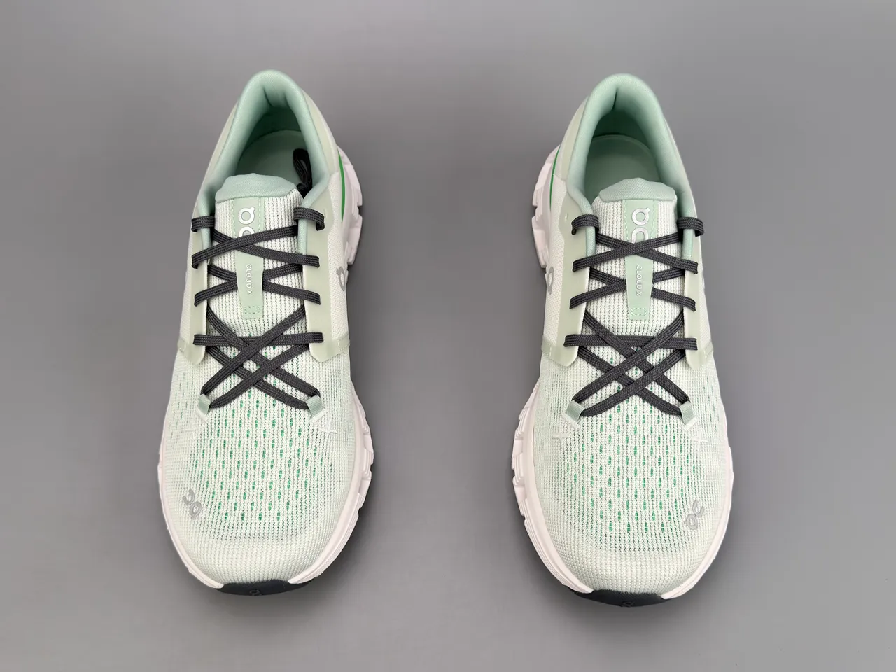 On Green White Engineered Knit Upper Segmented CloudTec Midsole Sneakers
