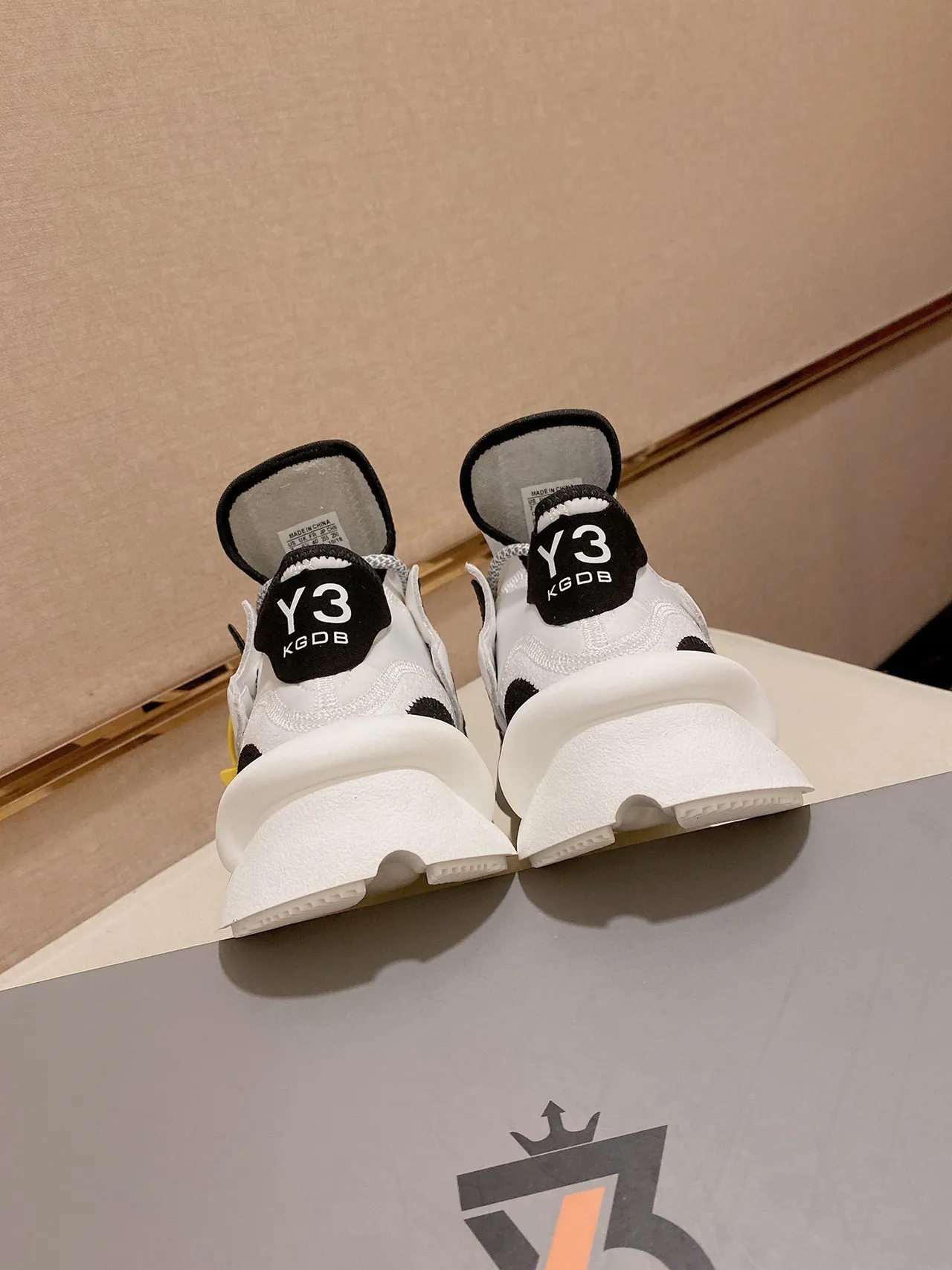 Y-3 Kobo White Black Sculpted Midsole Mesh-and-Leather Overlay Chunky Sneakers