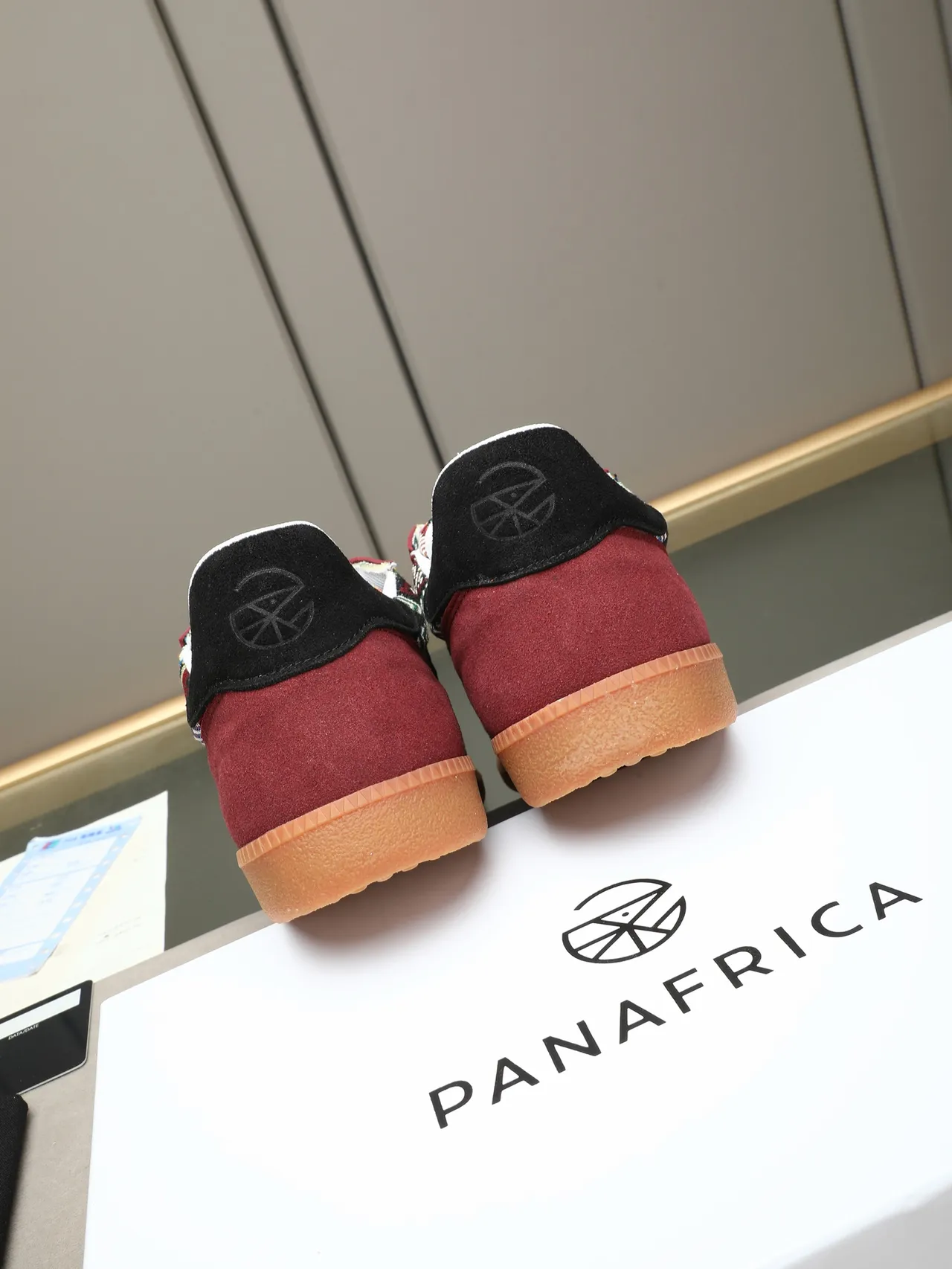 Burgundy and Multicolor Woven Panel Suede Lifestyle Sneaker
