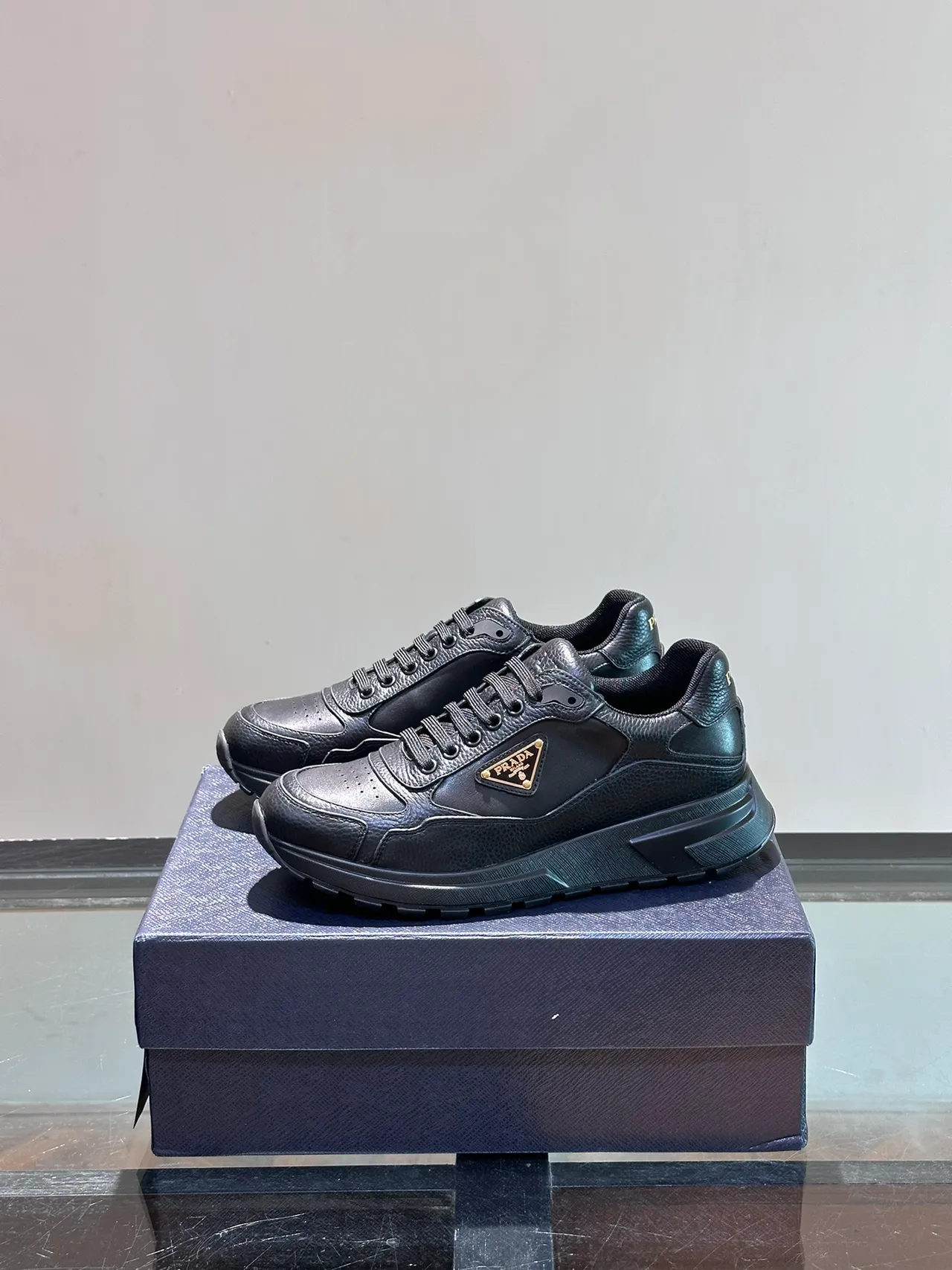 Prada Cloudbust Black Leather Triangular Logo Chunky Sneakers