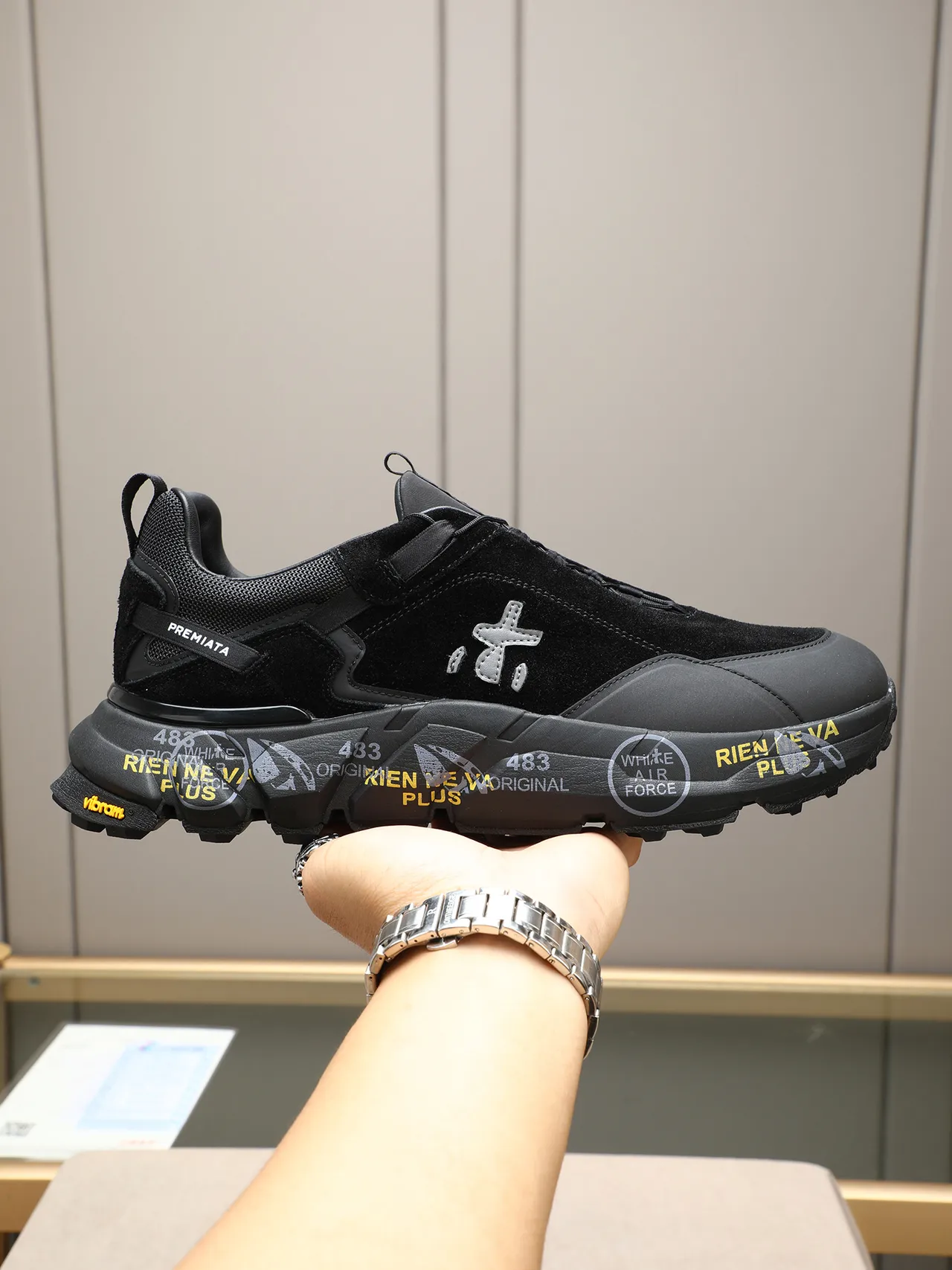 Premiata Rien Ne Va Plus Black Yellow Chunky Sneakers