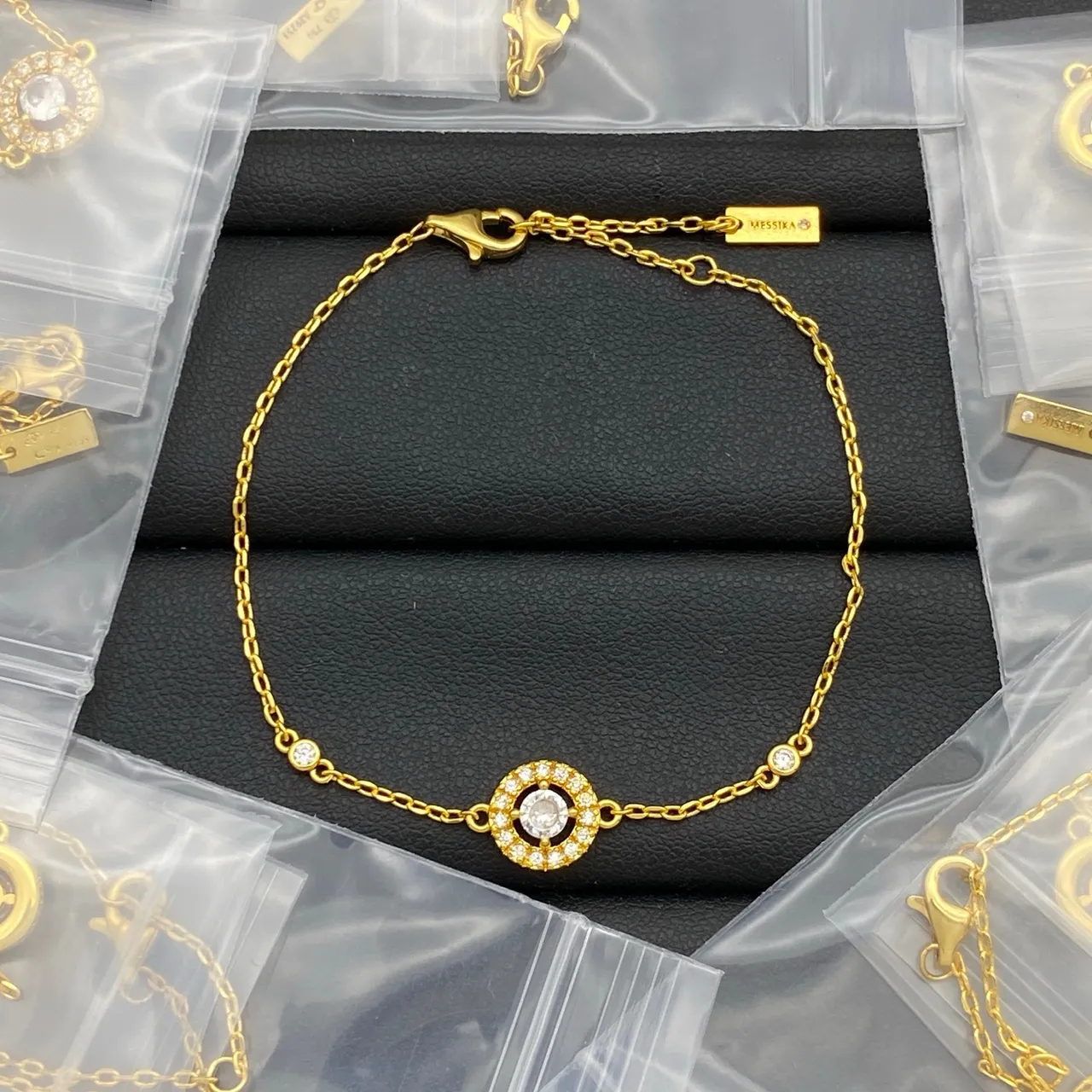 Messika Silver Gold Chain-Link Pavé-Set Rectangle Bracelet