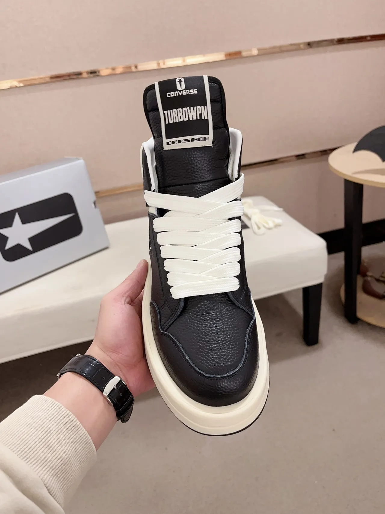 Converse Black White High-Top Leather Upper Sneakers