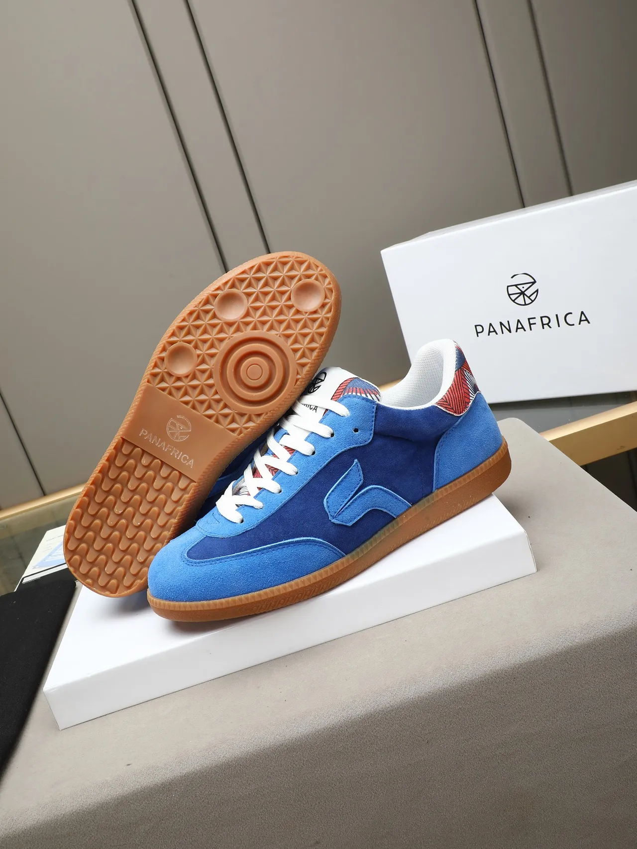 Blue Multicolor Two-Tone Suede Abstract Side Logo Sneakers