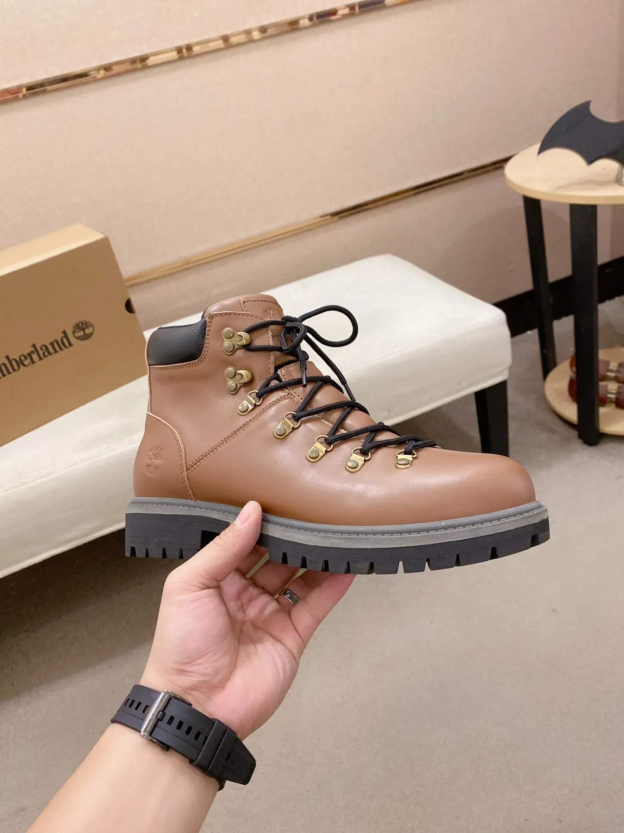 Timberland Brown Black Tan Leather Laces Work Boots