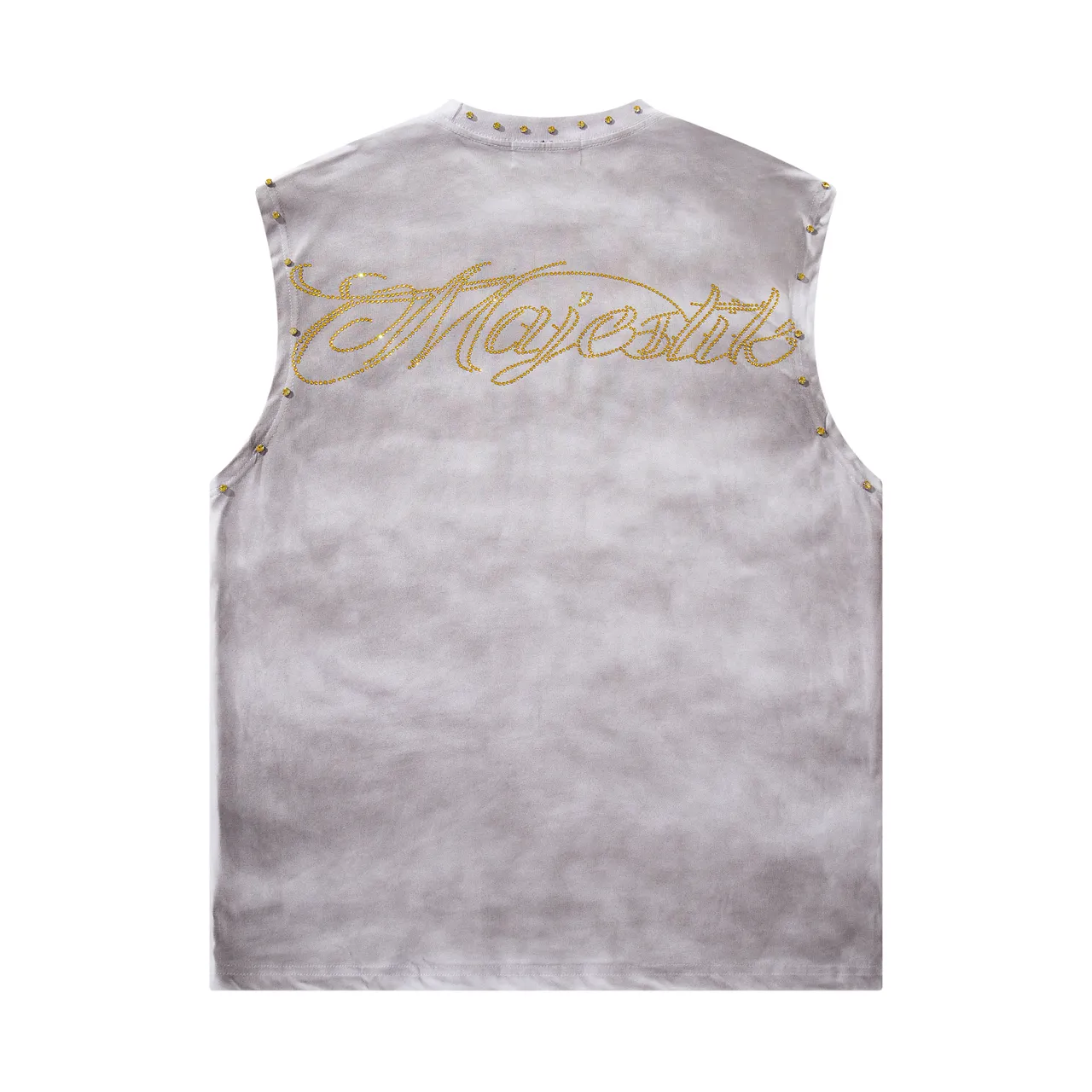 MAJESTIK Tie-Dye Gray Studded Graphic Vest Top