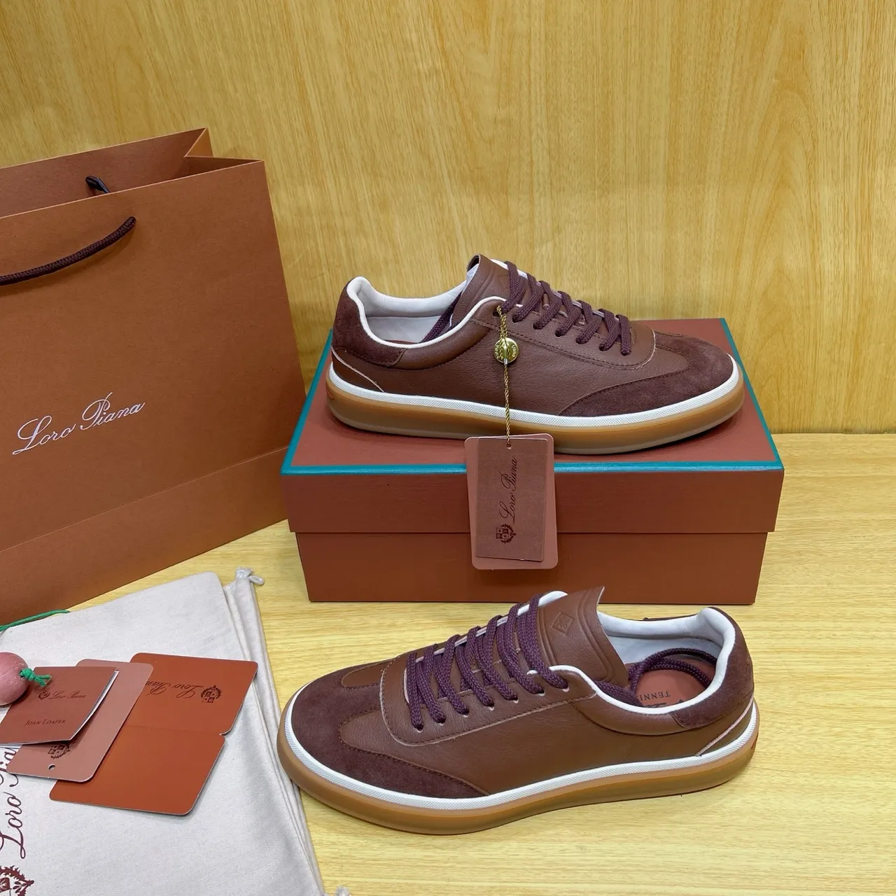 Loro Piana Two-Tone Brown Leather and Suede Sneaker