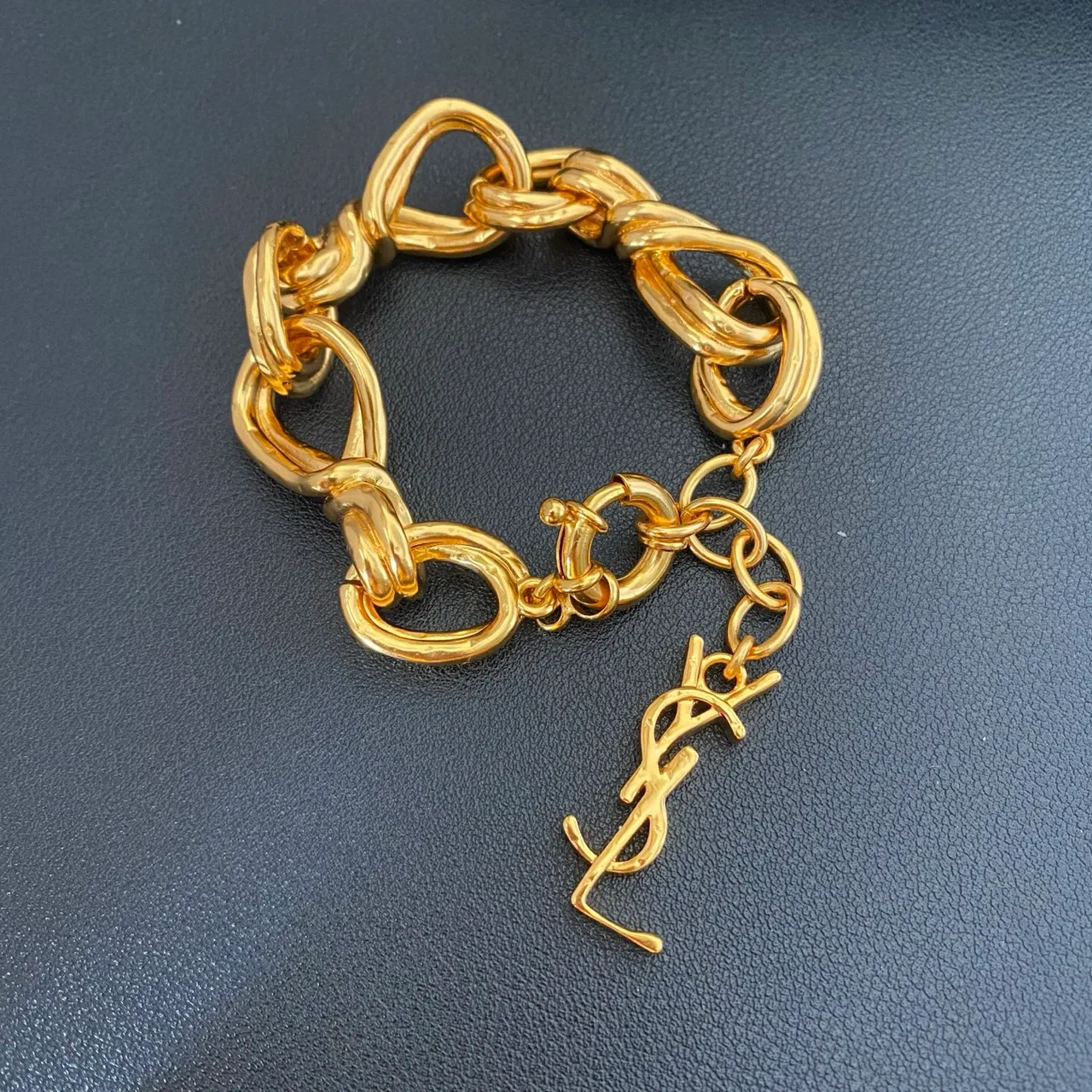 Saint Laurent Gold Twisted-Link Chain Polished Bracelet