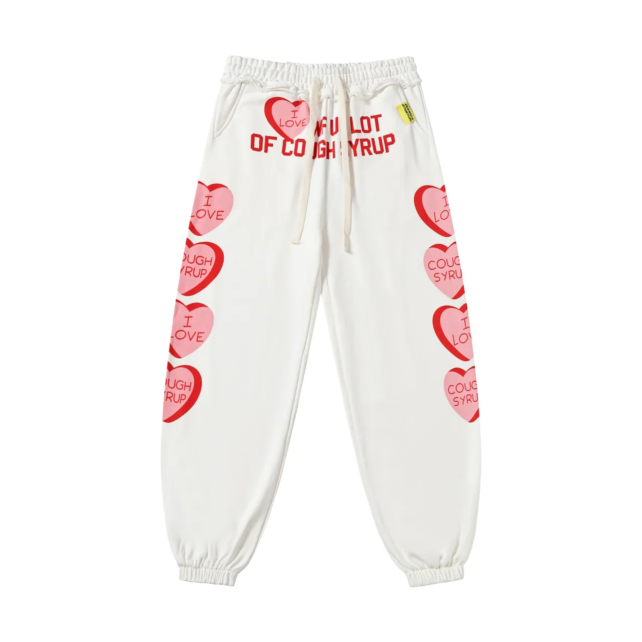 White Heart Print Cuffed Sweatpants