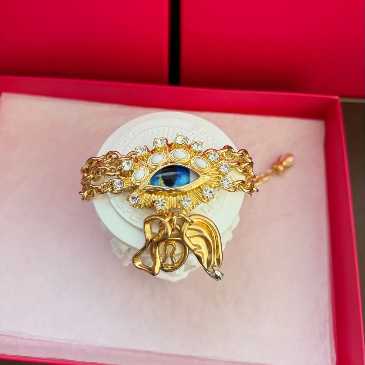 Gold-Tone Evil Eye Crystal Charm Bracelet