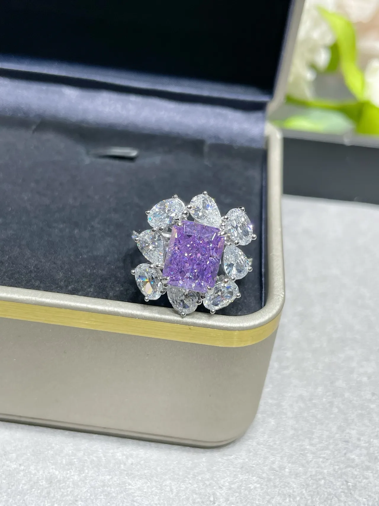 Purple Square Center Floral Cluster Earrings