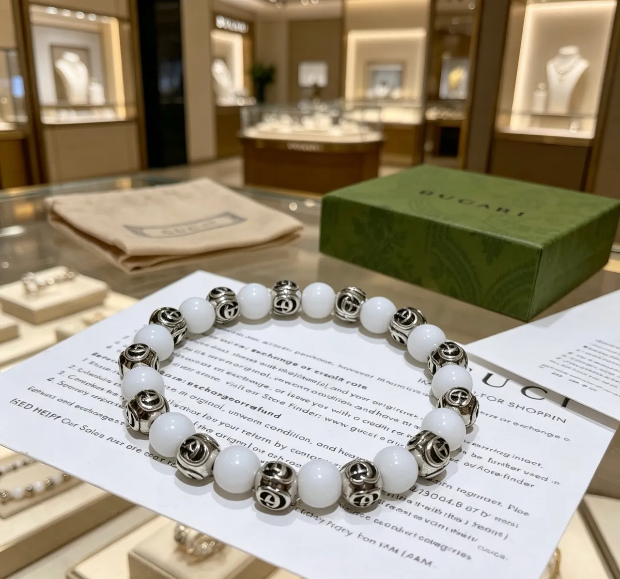 Bvlgari White Silver Beaded Spherical Stones Bracelet