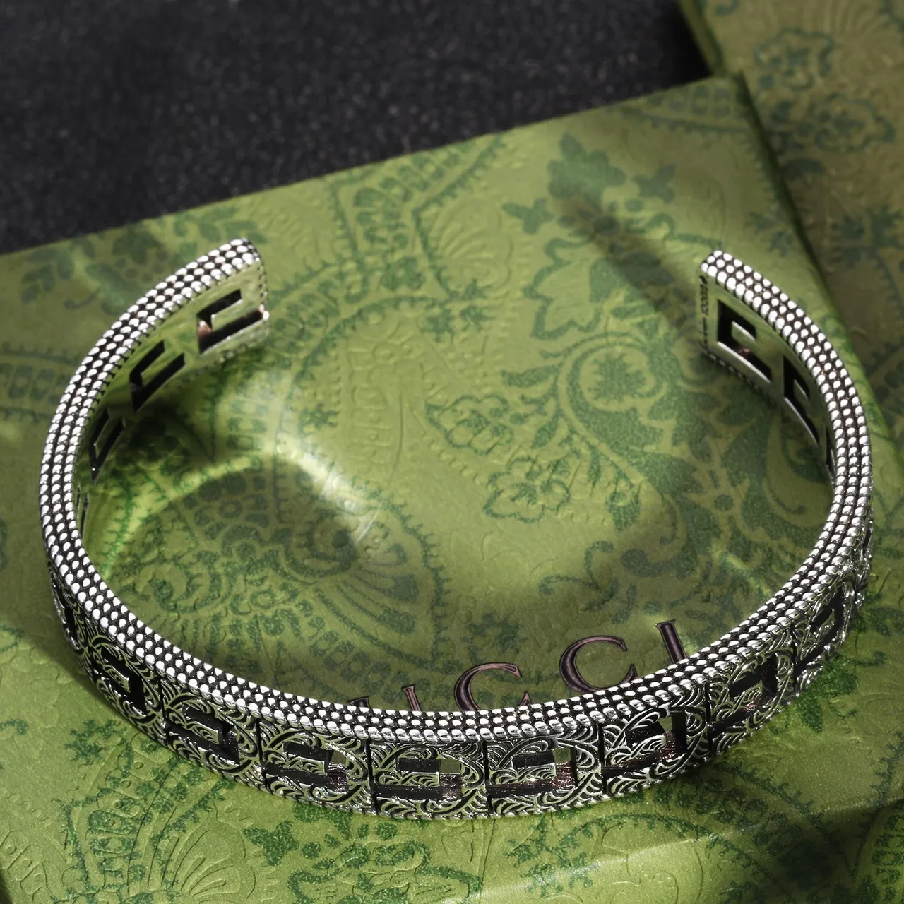 Gucci Interlocking G Engraved Silver Cuff Bracelet