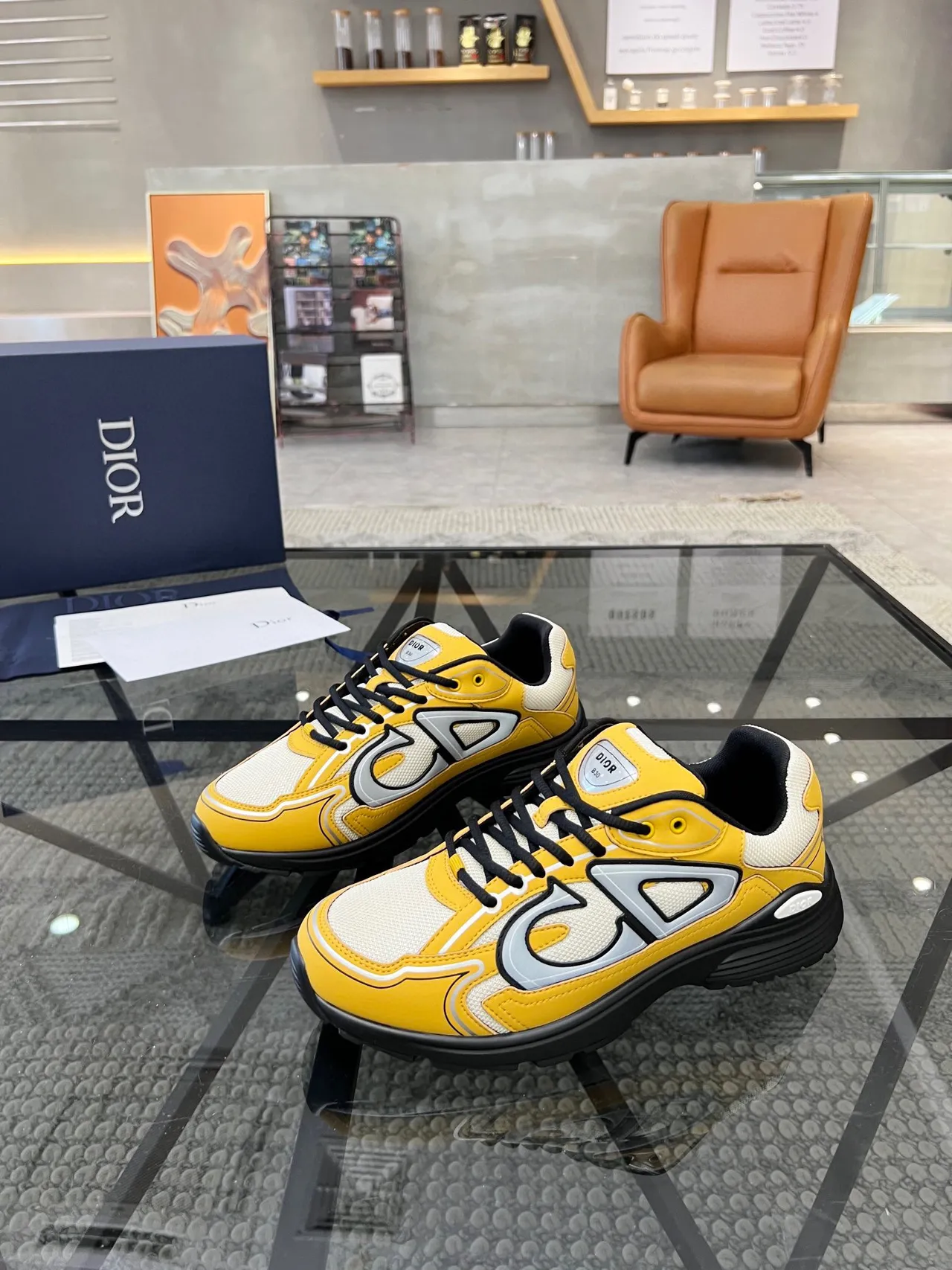 Dior Yellow Black Sole Oversized CD Logo Chunky Sneakers
