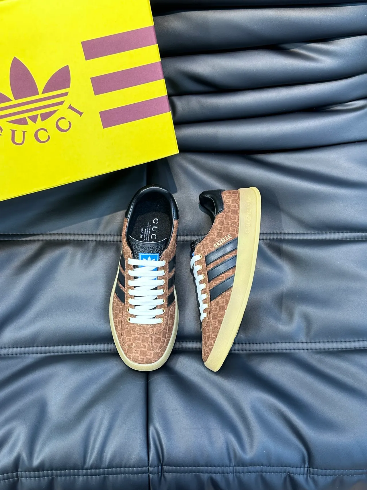 Adidas Brown Black Monogram-Print Upper Three Stripes Lifestyle Sneakers