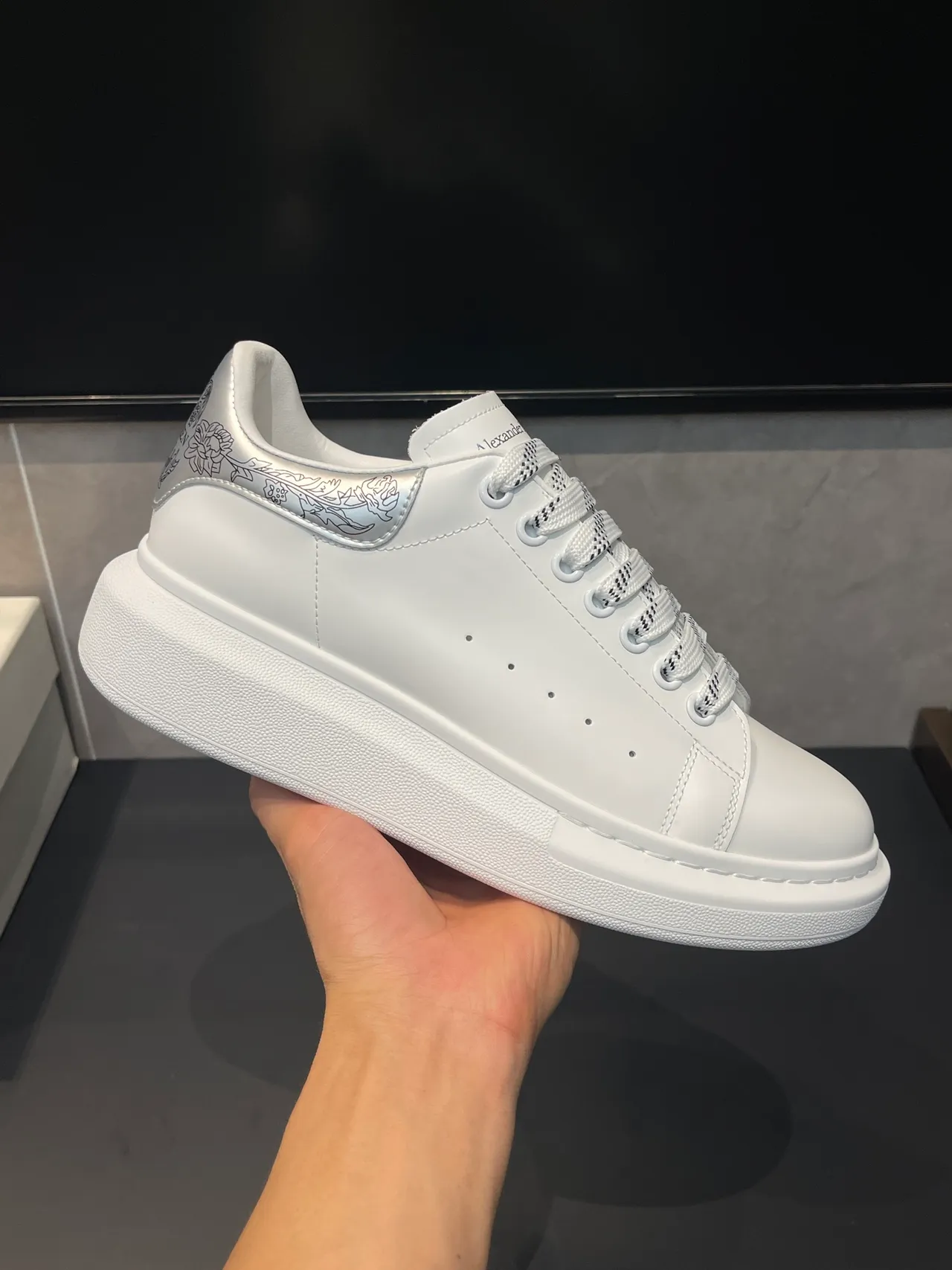 Alexander McQueen Oversized Sneaker White Silver Platform Sole Smooth Leather Upper Lifestyle Sneakers