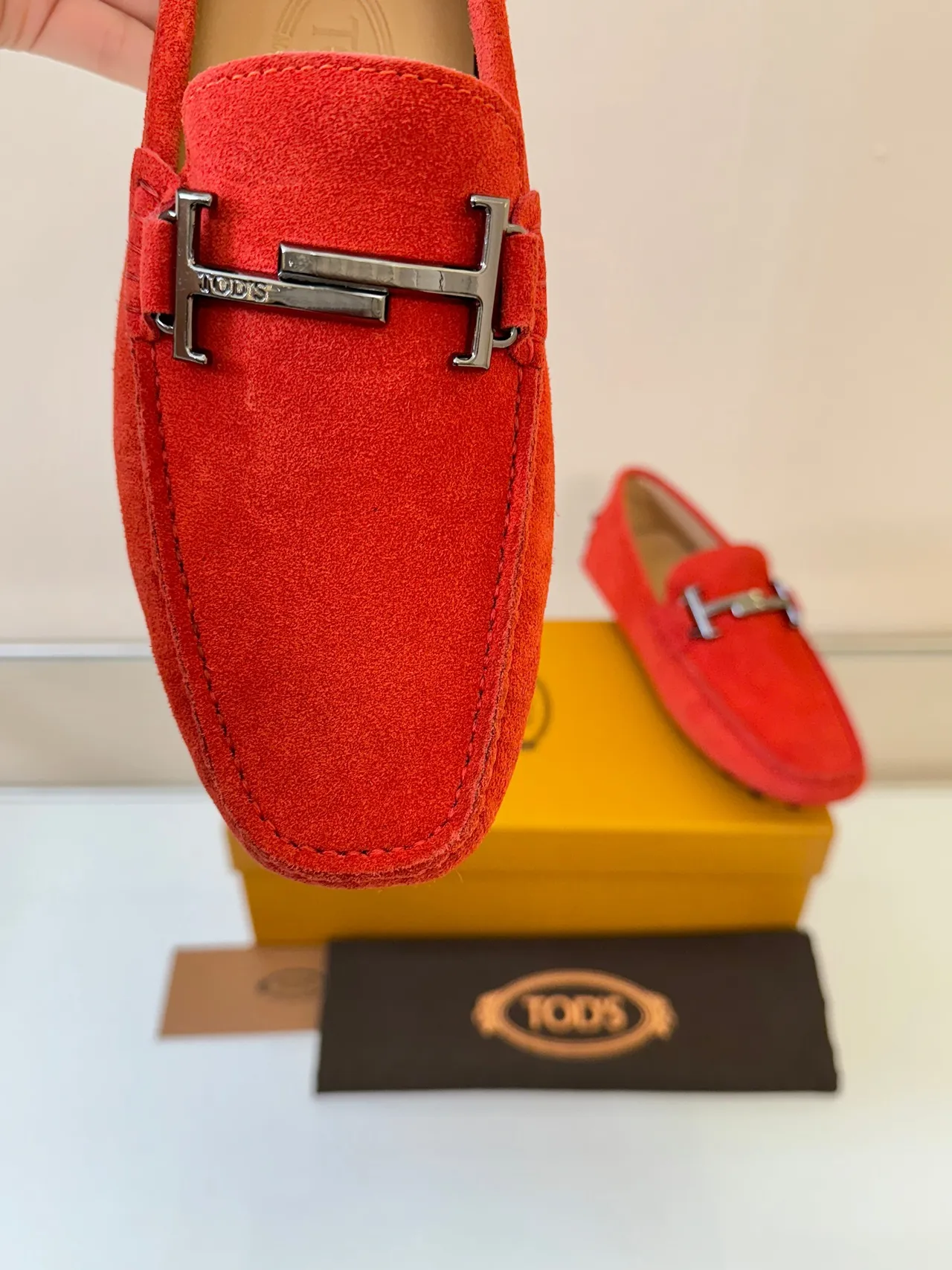Tod's Gommino Loafer Red Suede H-Bar Loafers