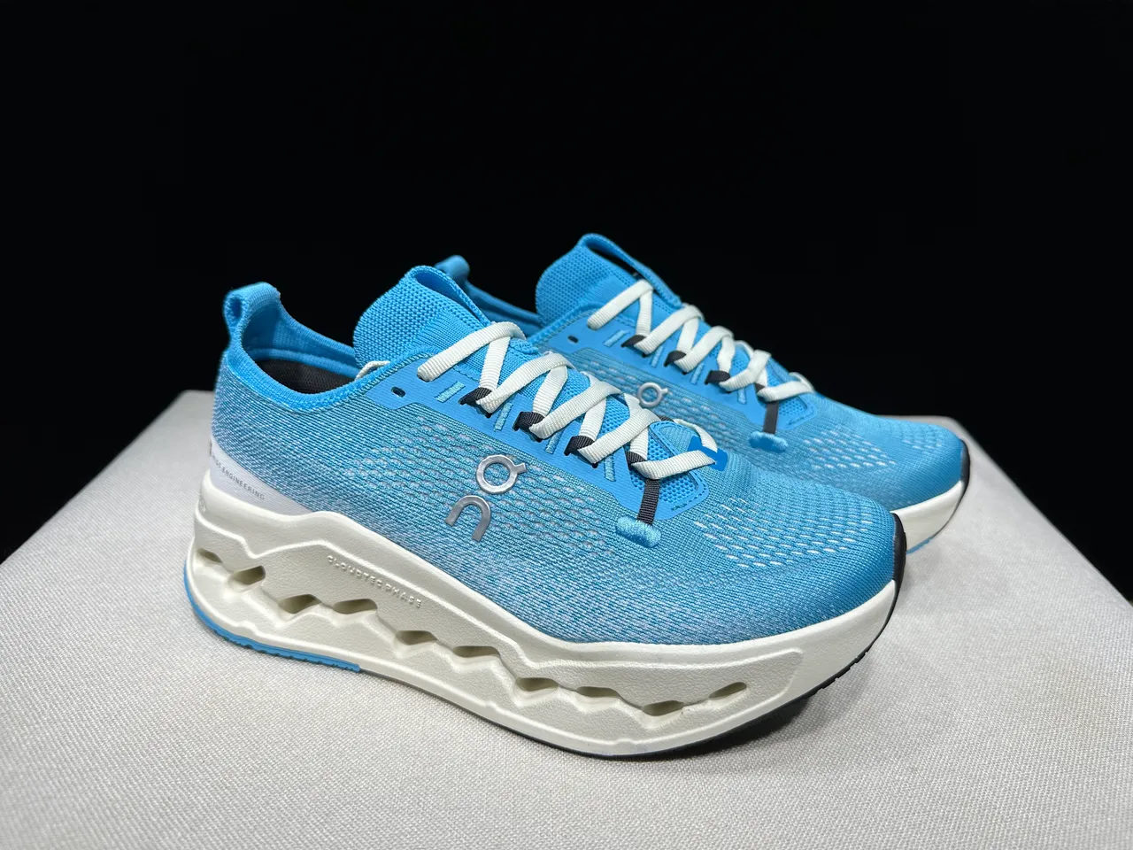 On Blue White Engineered Knit Upper CloudTec Phase Midsole Running Shoes