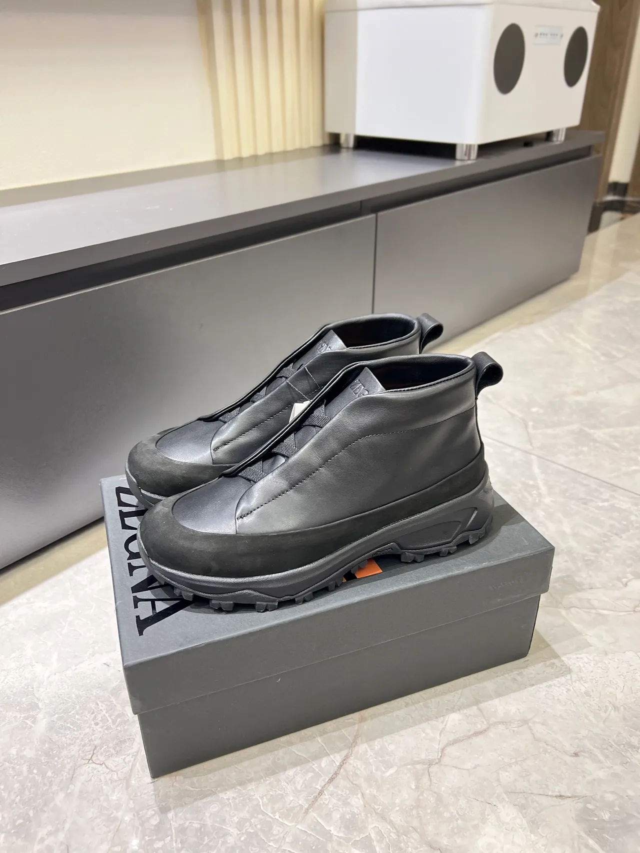 Black Slip-On Construction Matte Leather Upper Ankle Boots