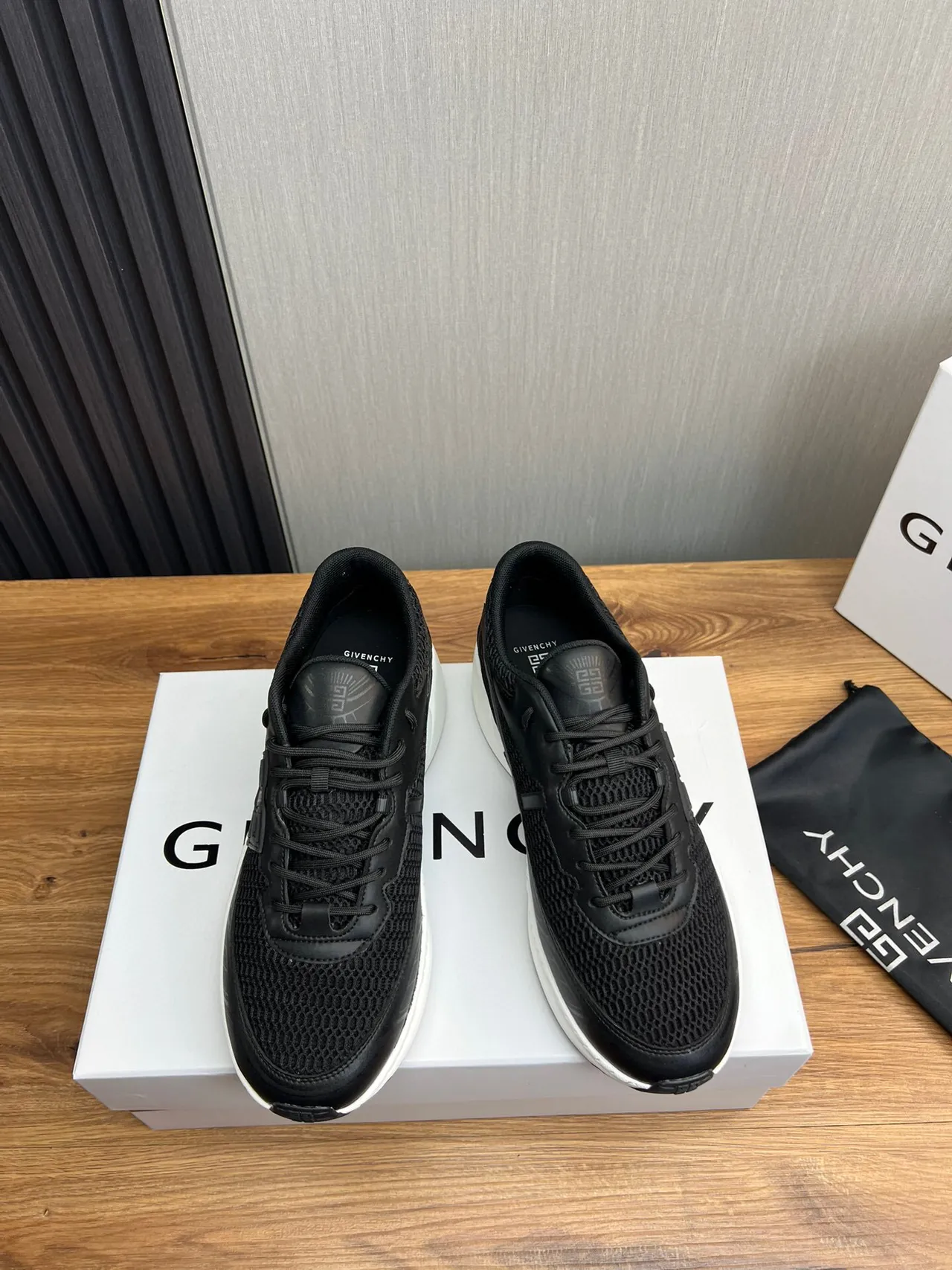 Givenchy City Sport Black Mesh and White Chunky Sneakers