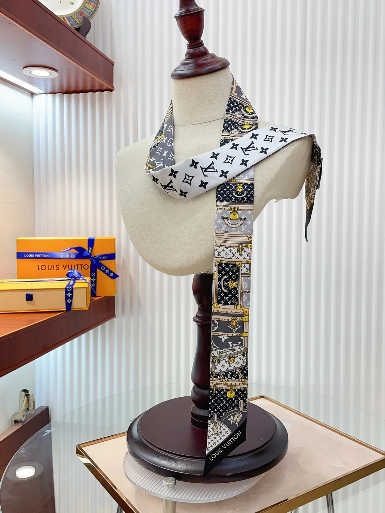 Louis Vuitton Trunk Motif Printed Silk Scarf