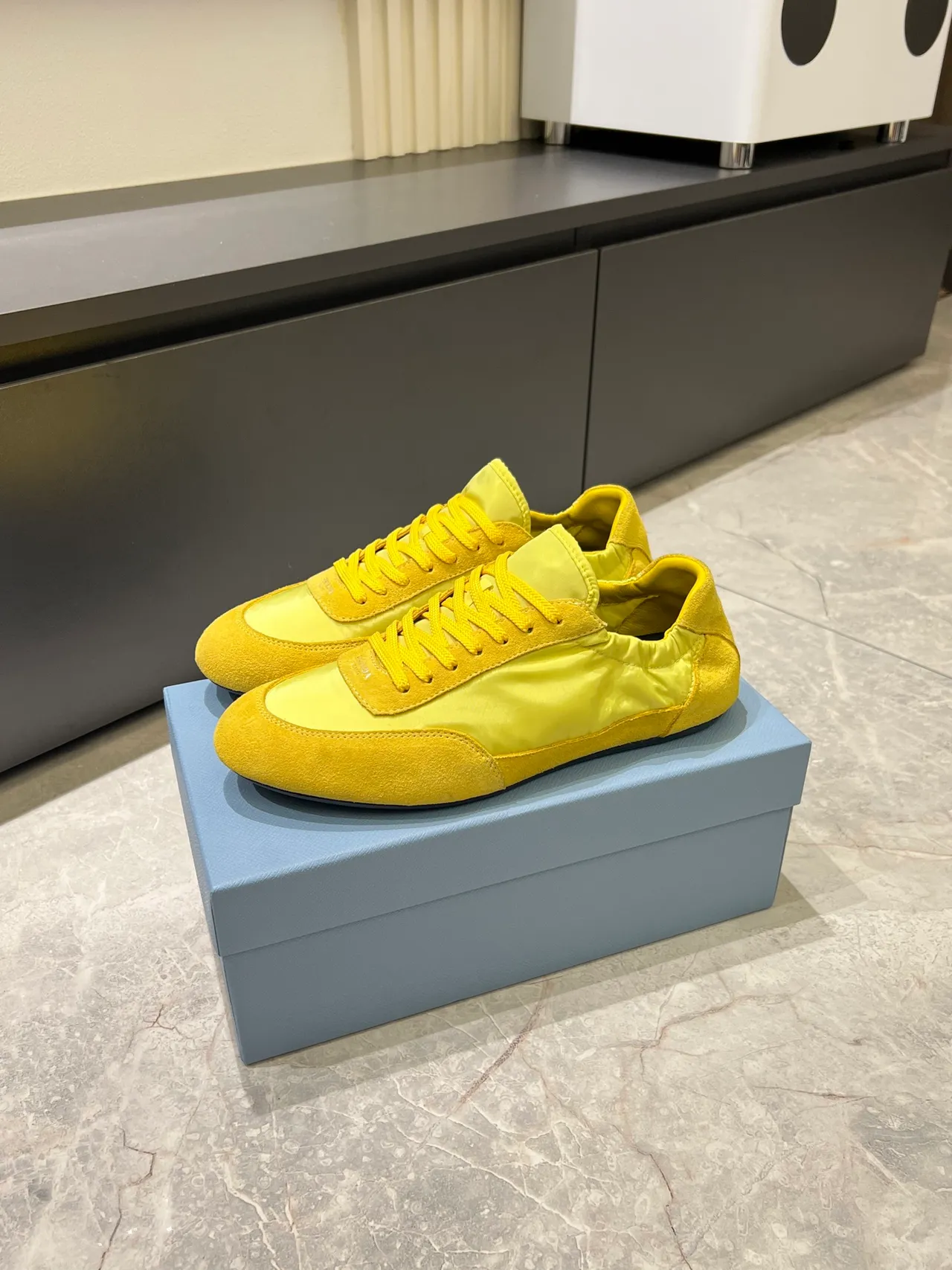 Yellow Suede and Nylon Low-Top Lifestyle Sneakers