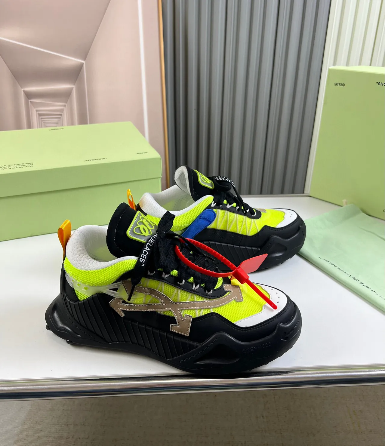 Off-White Industrial Runner Neon Yellow Black Chunky Sneakers